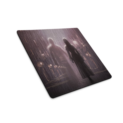 Dark Purple Gray Rainy City Noir Gaming Mouse Pad For Desktop Setup With Large Size And Non Slip Edges