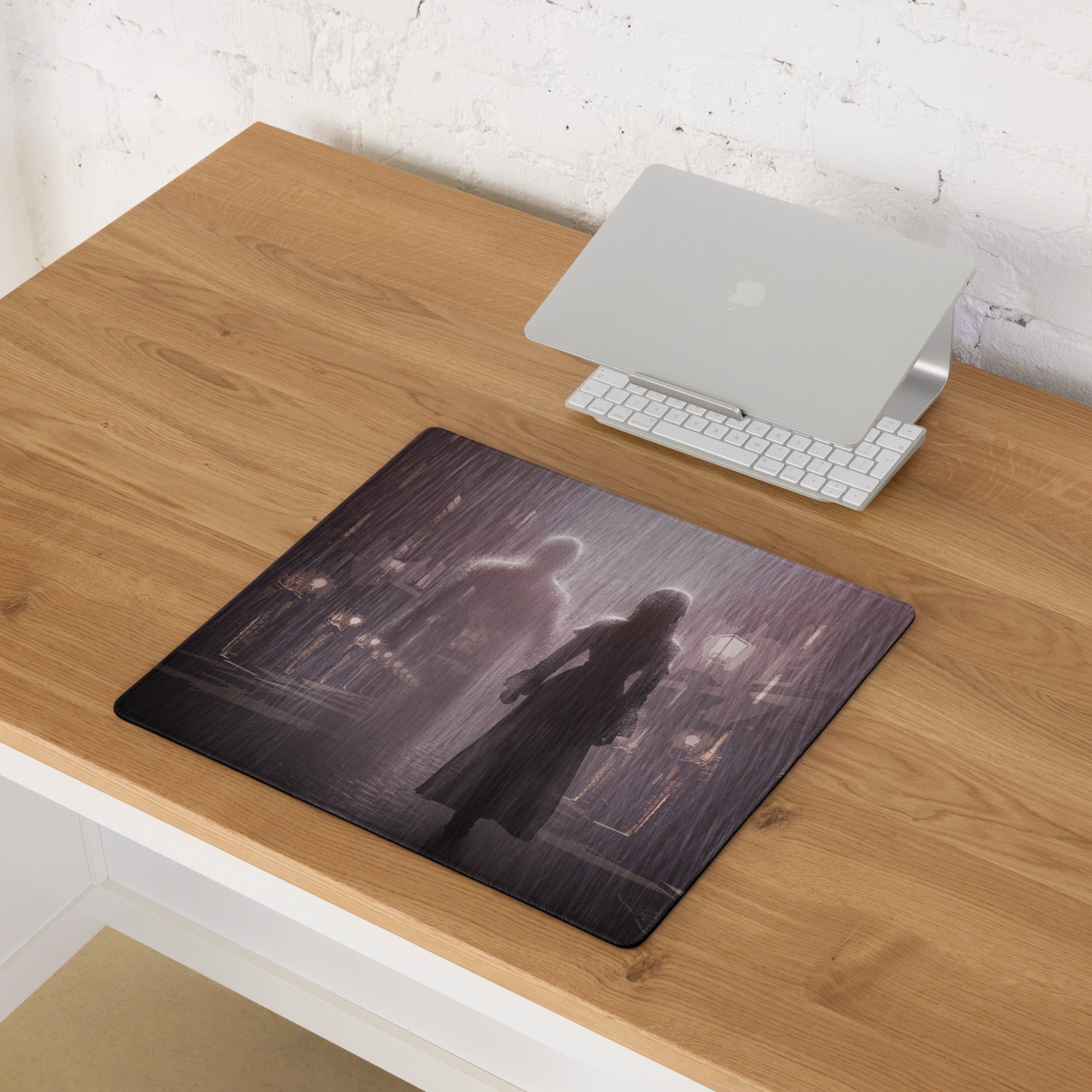 Dark Purple Gray Rainy City Noir Gaming Mouse Pad For Desktop Setup With Large Size And Non Slip Edges
