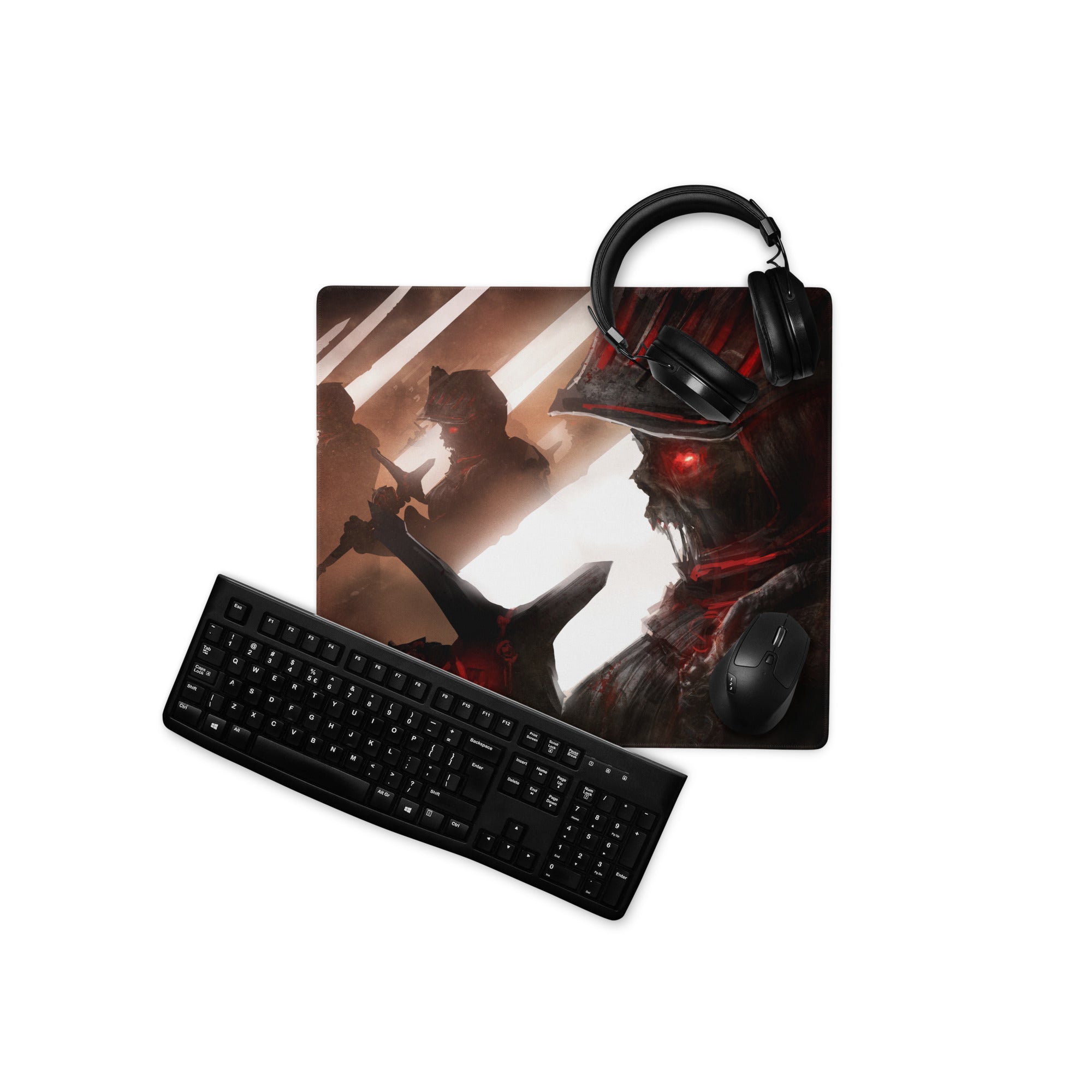 Gaming Mouse Pad Large Red And Black Battle Art For Gaming Desk Setup Non Slip Base HD Print For Competitive Esports