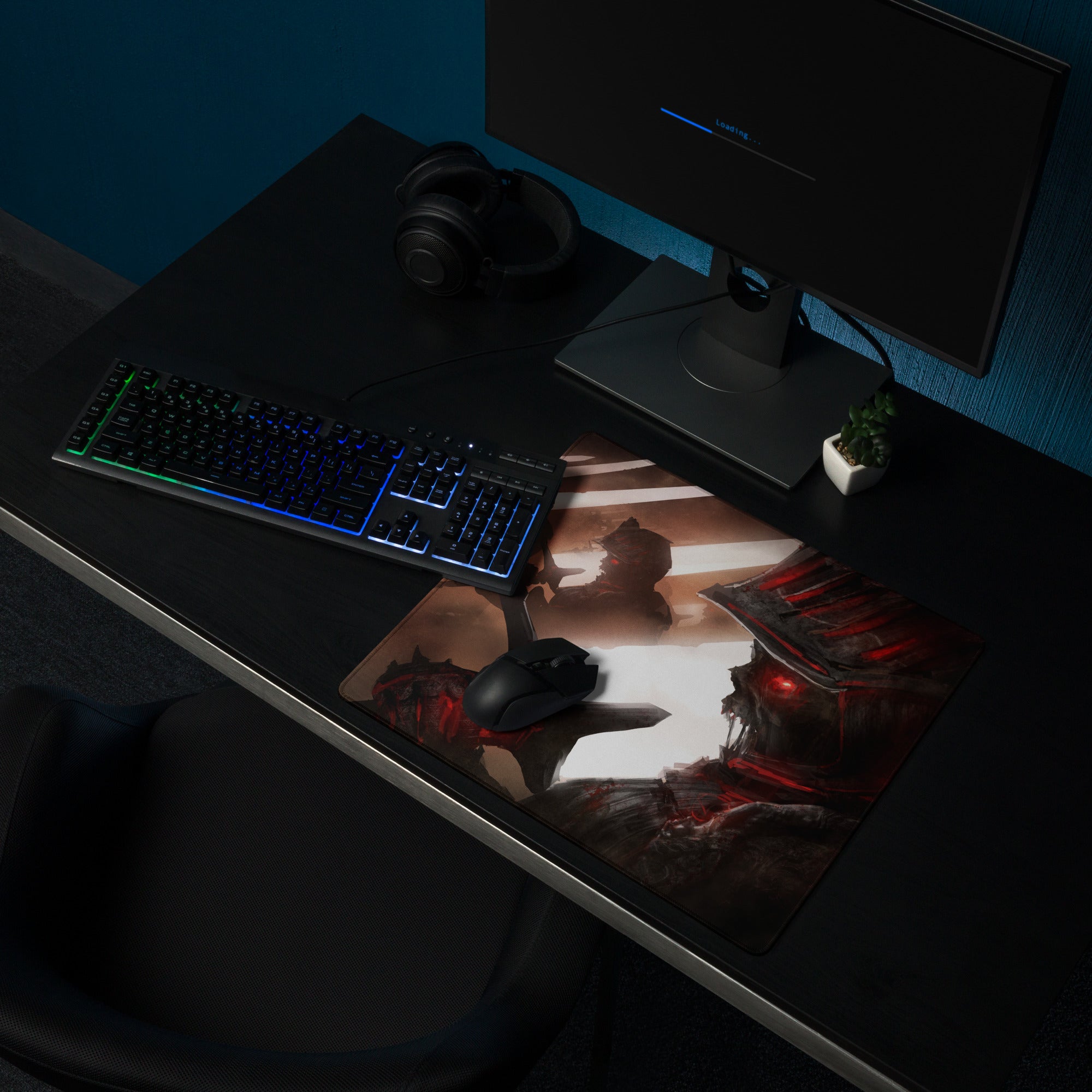 Gaming Mouse Pad Large Red And Black Battle Art For Gaming Desk Setup Non Slip Base HD Print For Competitive Esports