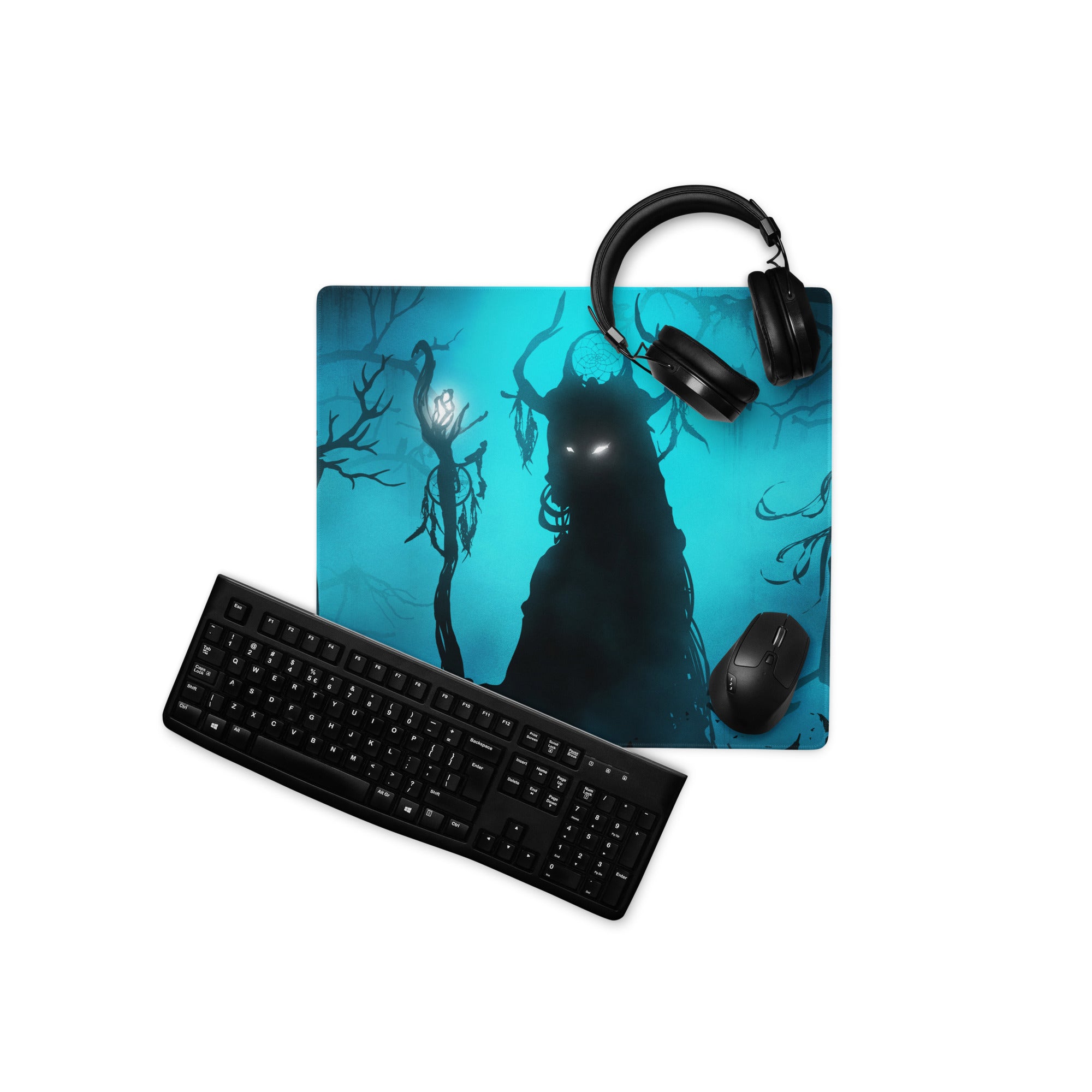 Gaming Mouse Pad Large Blue Black For Gaming Desk Setup Silhouette Dark Fantasy Digital Art
