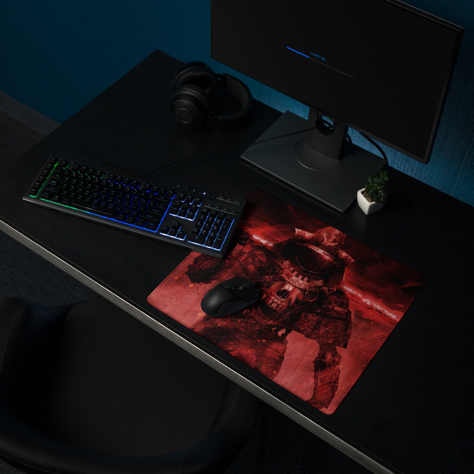 Gaming Mouse Pad Red And Black Large Desk Mat For Gaming Setup Modern Dark Warrior Art Epic Mood FPS MOBA Digital