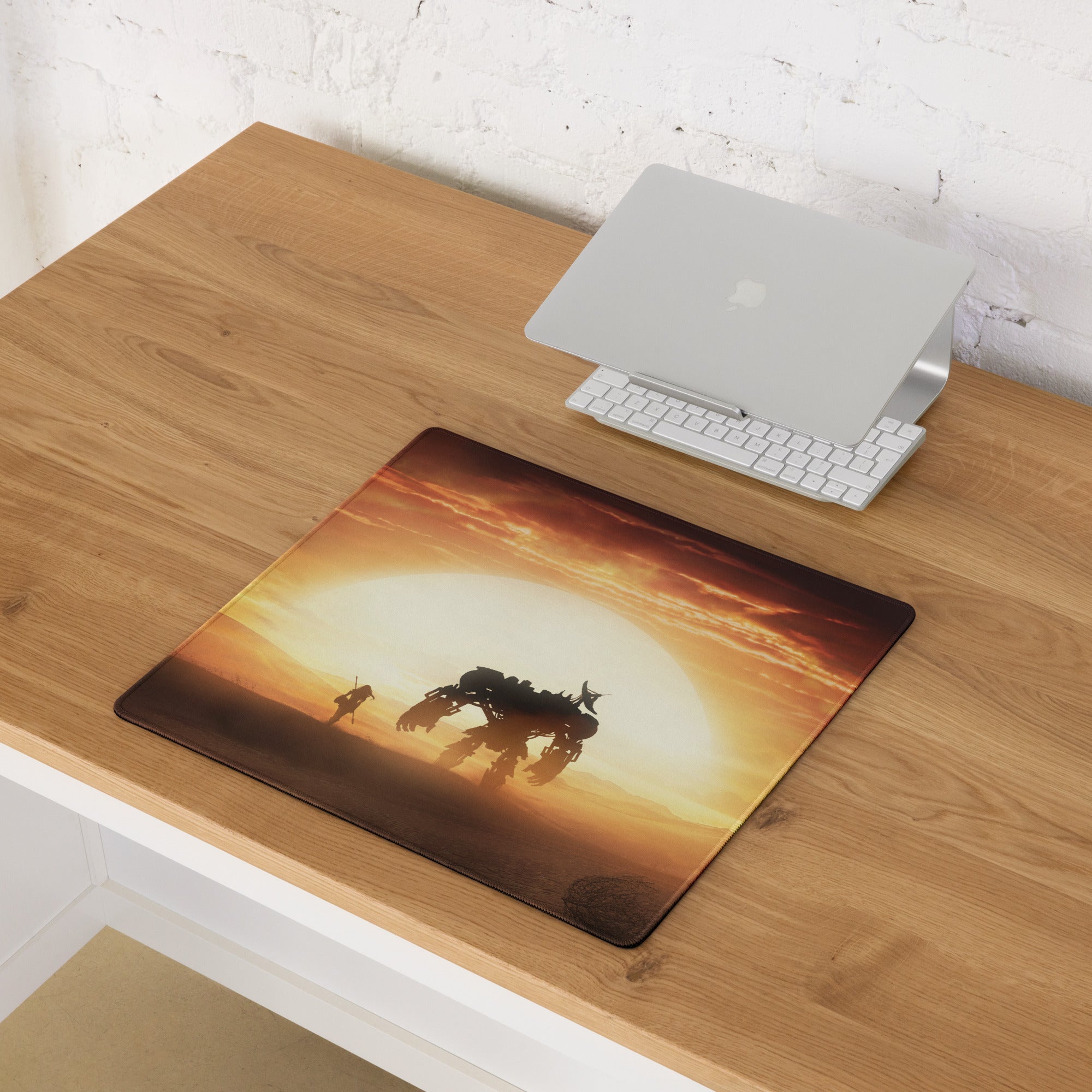 Desert Sunset Mecha Gaming Mouse Pad In Warm Orange Browns For Desktop Setup Cinematic Sci Fi Style