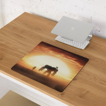 Desert Sunset Mecha Gaming Mouse Pad In Warm Orange Browns For Desktop Setup Cinematic Sci Fi Style