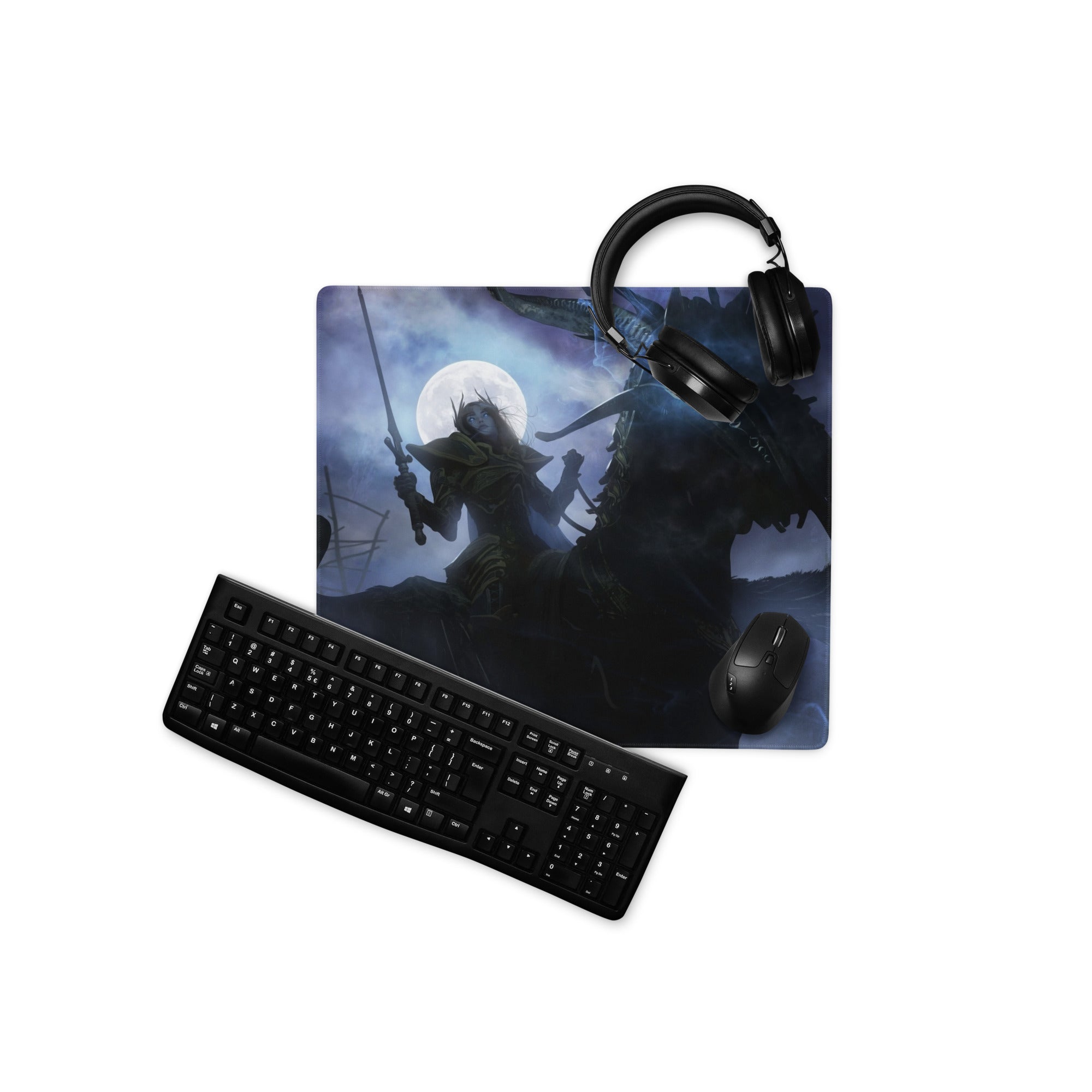 Fantasy Battle Theme Gaming Mouse Pad In Deep Blue And Purple For Desktop Setup Immersive Cinematic Digital Art Style
