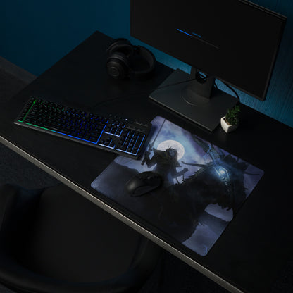 Fantasy Battle Theme Gaming Mouse Pad In Deep Blue And Purple For Desktop Setup Immersive Cinematic Digital Art Style