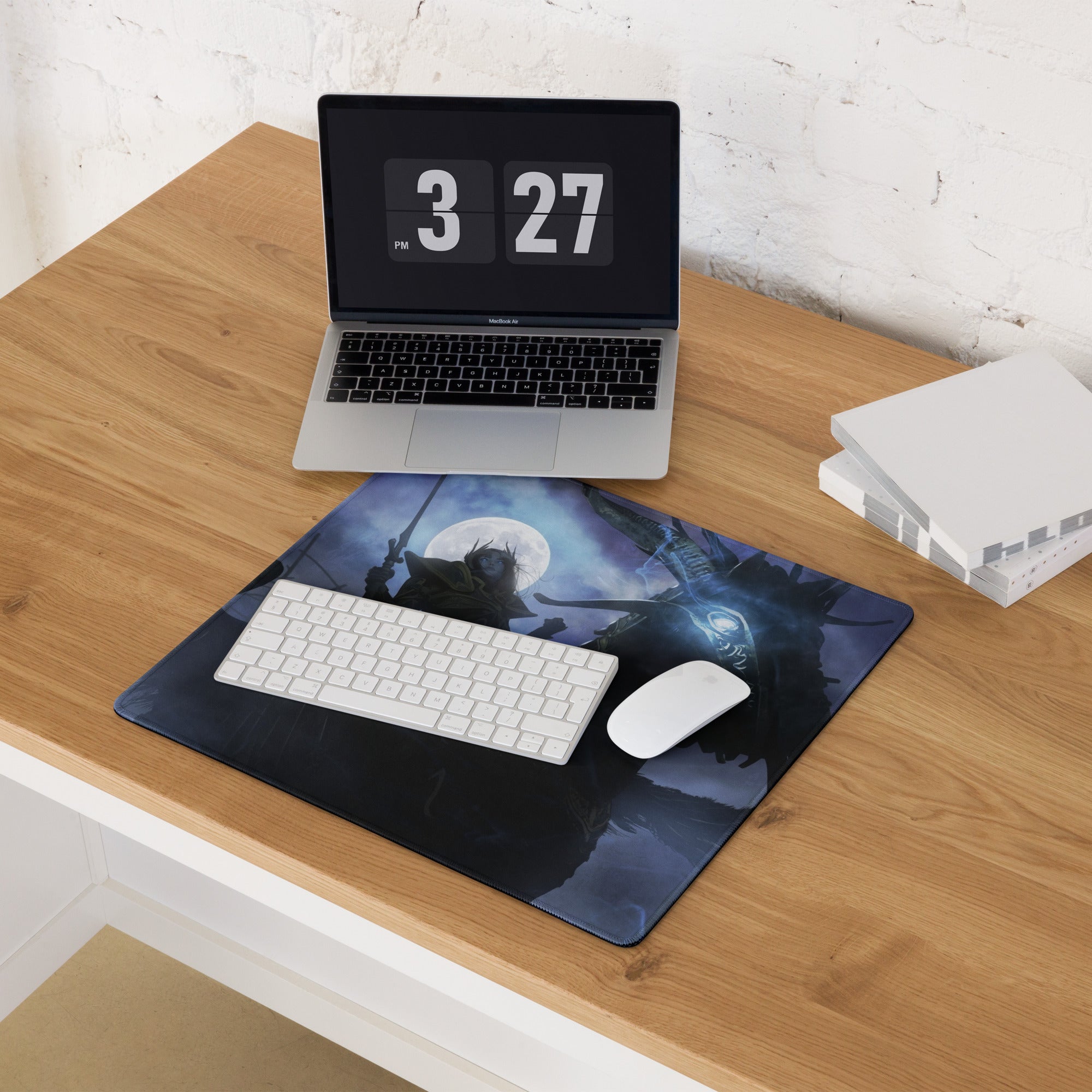 Fantasy Battle Theme Gaming Mouse Pad In Deep Blue And Purple For Desktop Setup Immersive Cinematic Digital Art Style