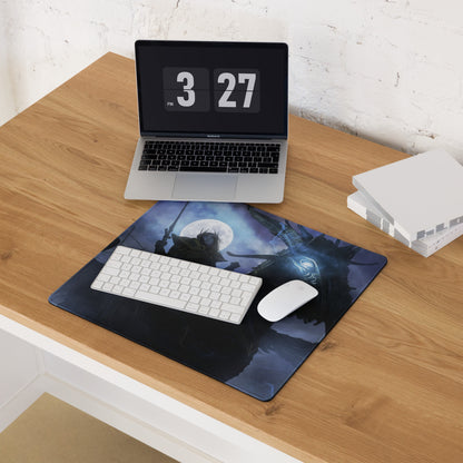 Fantasy Battle Theme Gaming Mouse Pad In Deep Blue And Purple For Desktop Setup Immersive Cinematic Digital Art Style