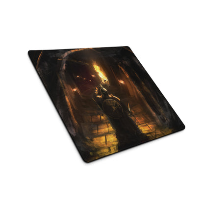 Dark Knight Gamer Mouse Pad Orange Flame Digital Art for Desktop Setup and Pro Gaming Station