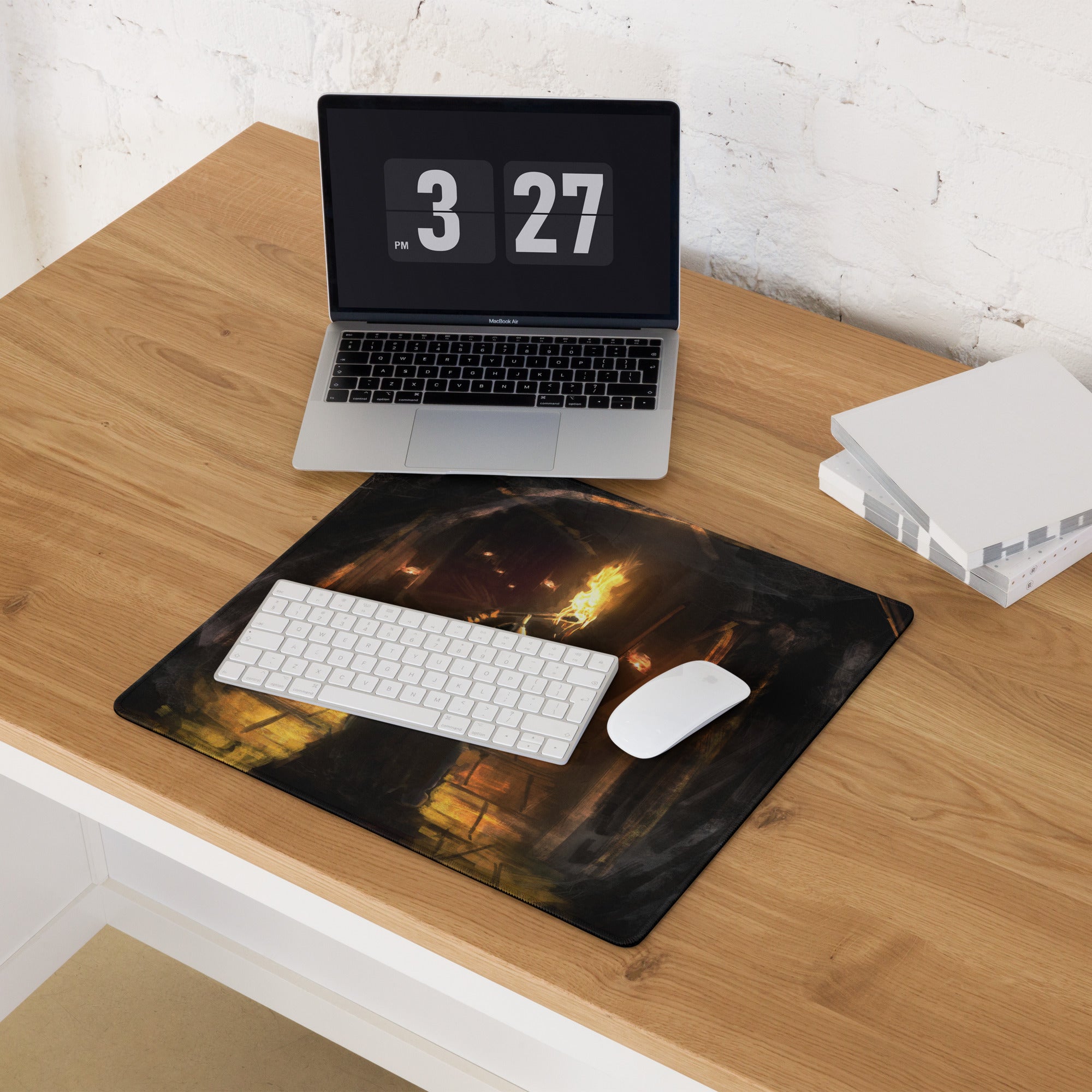 Dark Knight Gamer Mouse Pad Orange Flame Digital Art for Desktop Setup and Pro Gaming Station