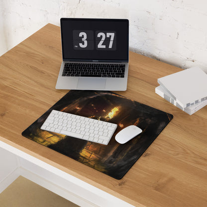 Dark Knight Gamer Mouse Pad Orange Flame Digital Art for Desktop Setup and Pro Gaming Station