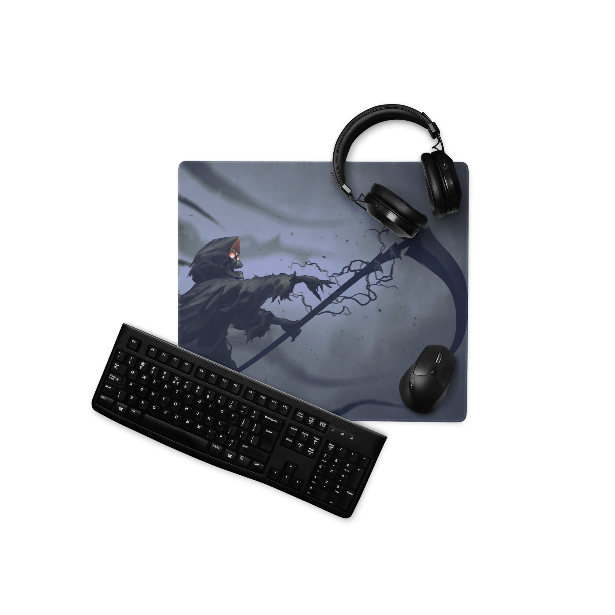 Dark Blue Grim Reaper Gaming Mouse Pad For Gaming Desk Large Size Non Slip Base Edge Stitching Epic Fantasy Art