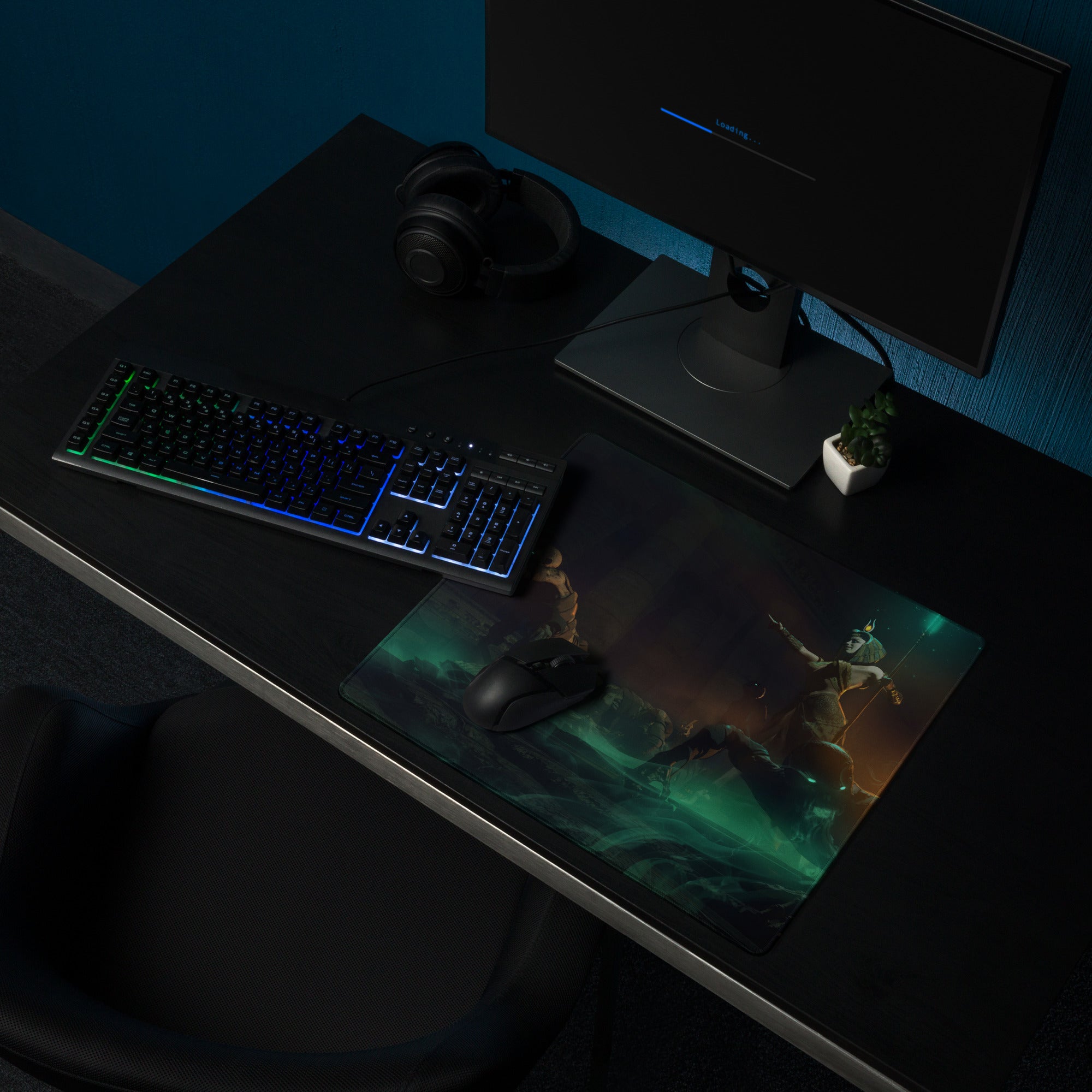 Gaming Mouse Pad Edge Stitch Large Size Black Teal Orange Desk Mat For Gaming Setup Non Slip Rubber Base