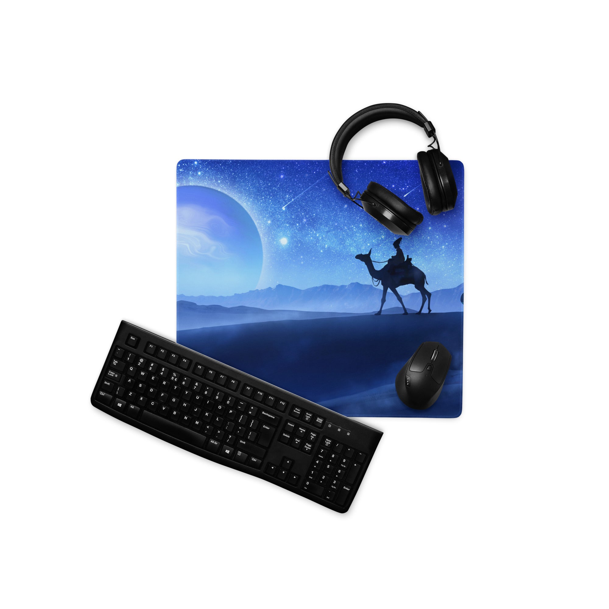 Blue Space Themed Gaming Mouse Pad For Desktop Setup Cosmic Night Sky Illustration Dreamy Celestial Mood Space Art
