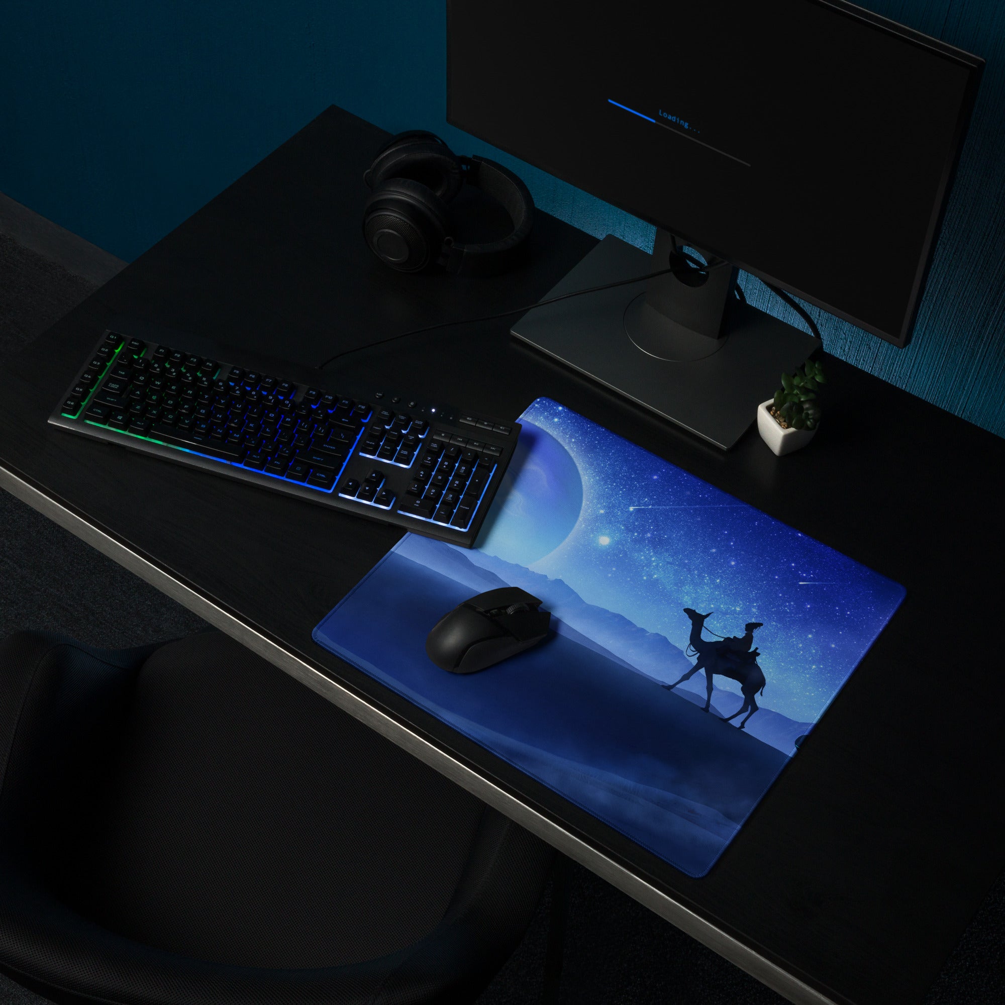 Blue Space Themed Gaming Mouse Pad For Desktop Setup Cosmic Night Sky Illustration Dreamy Celestial Mood Space Art