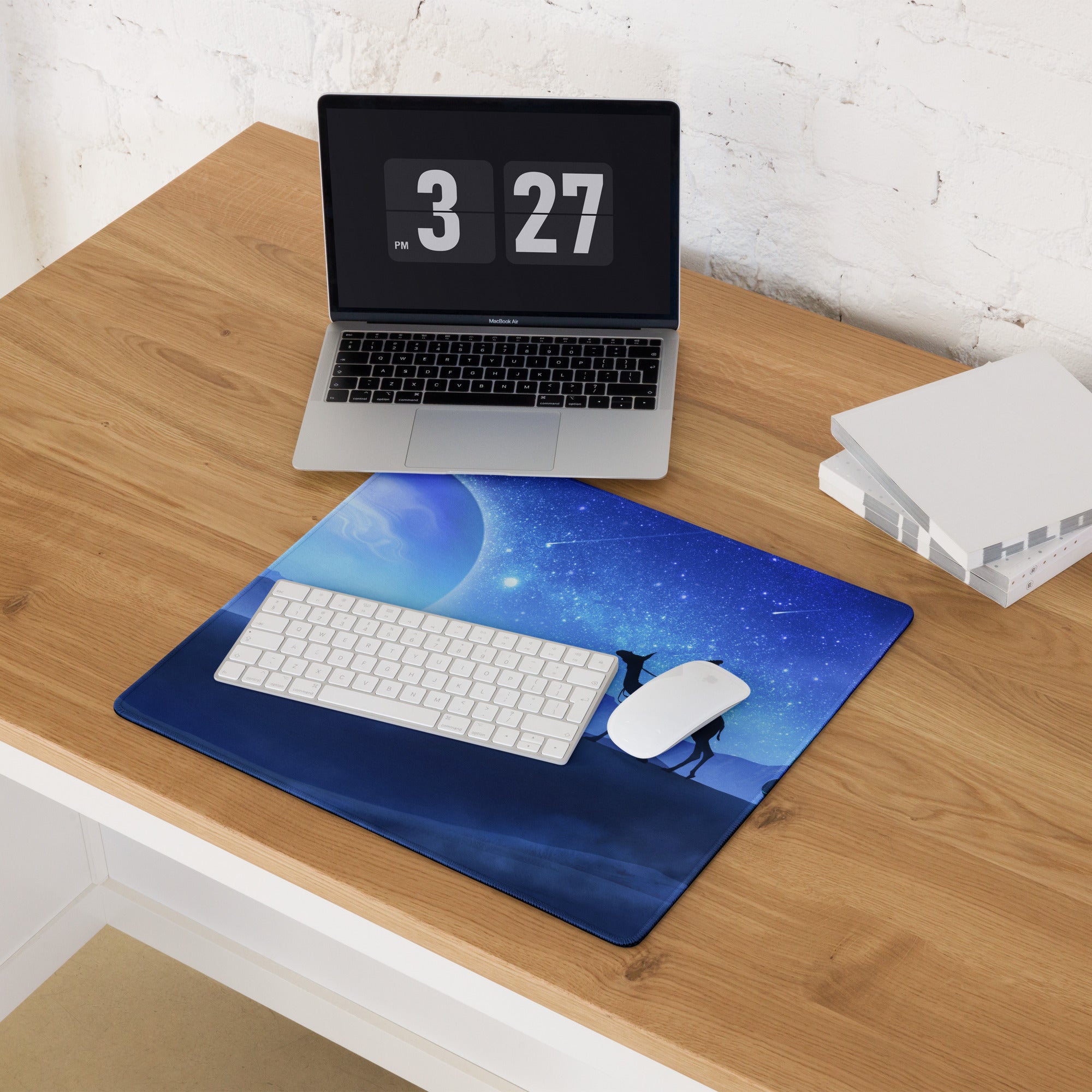 Blue Space Themed Gaming Mouse Pad For Desktop Setup Cosmic Night Sky Illustration Dreamy Celestial Mood Space Art