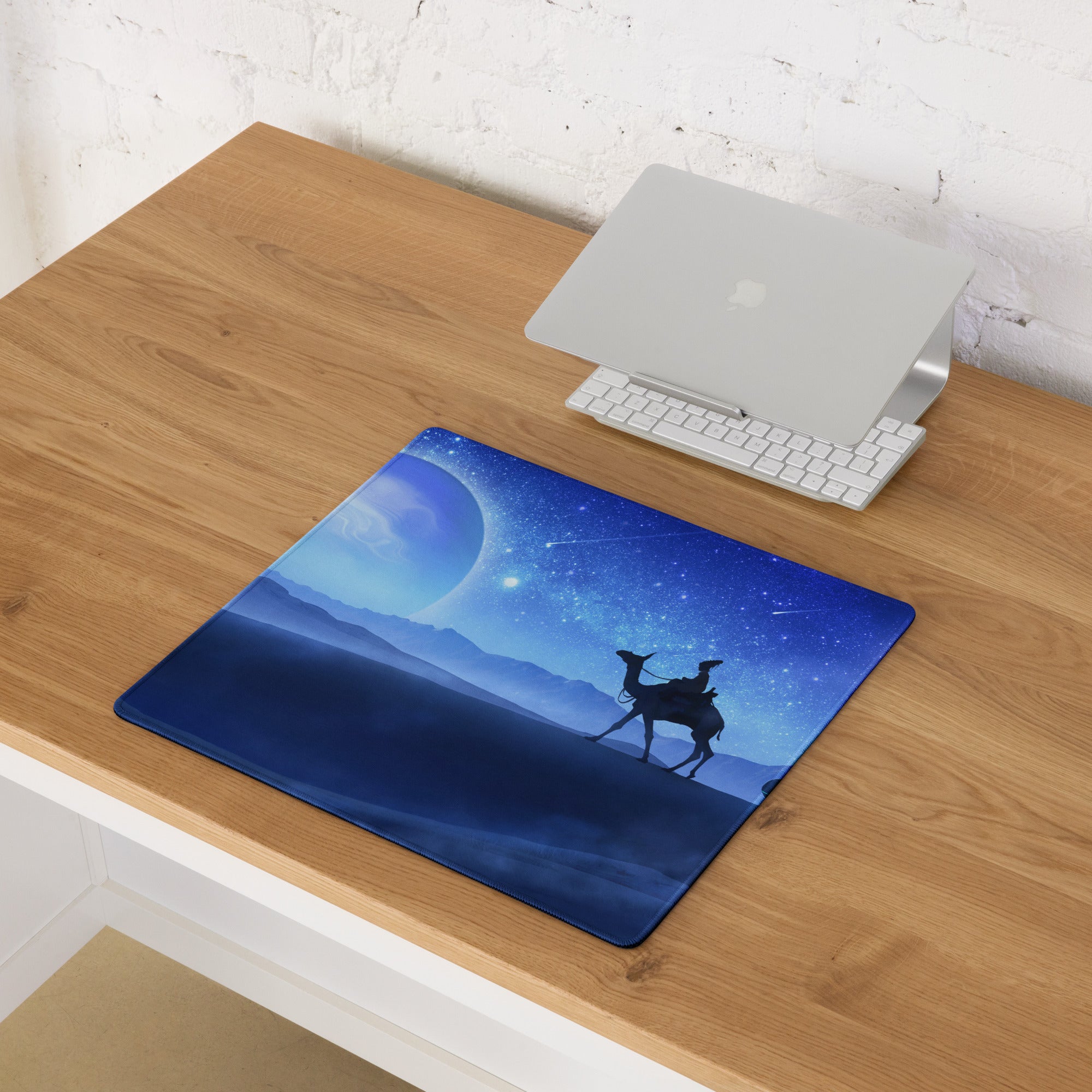 Blue Space Themed Gaming Mouse Pad For Desktop Setup Cosmic Night Sky Illustration Dreamy Celestial Mood Space Art