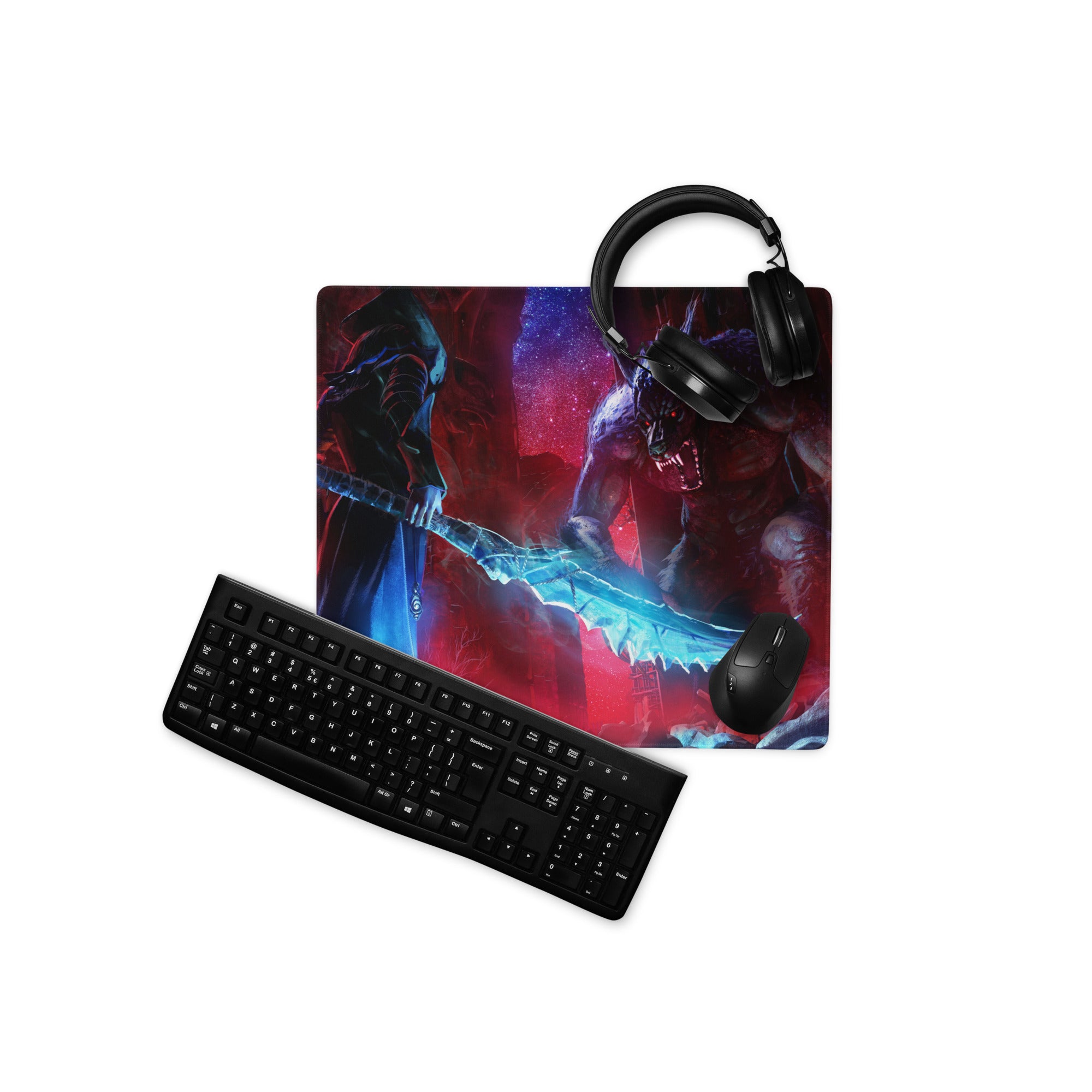Gaming Mouse Pad Large Red Blue Dragon Battle Scene for Desk Setup Epic Fantasy Digital Art Non Slip Base