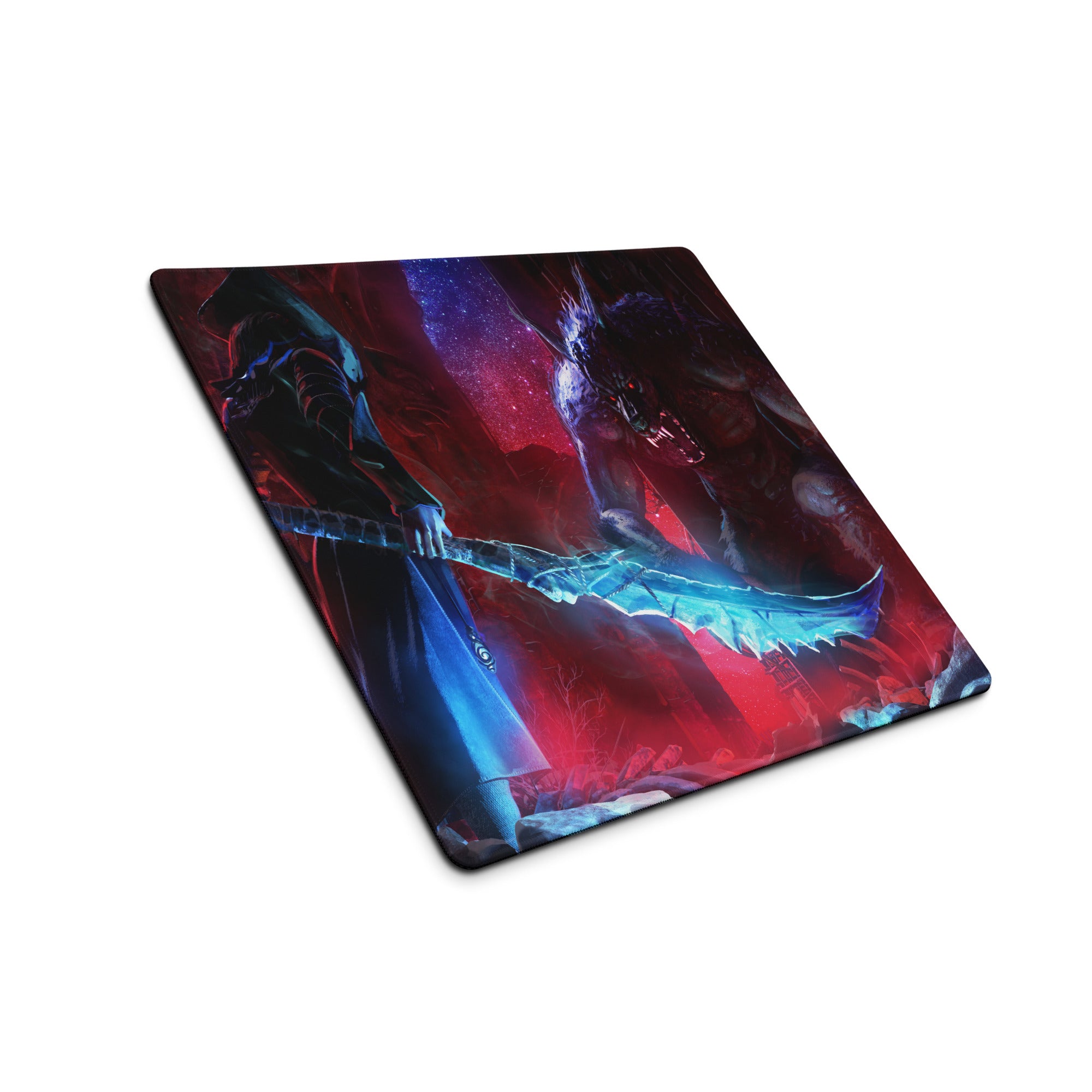 Gaming Mouse Pad Large Red Blue Dragon Battle Scene for Desk Setup Epic Fantasy Digital Art Non Slip Base