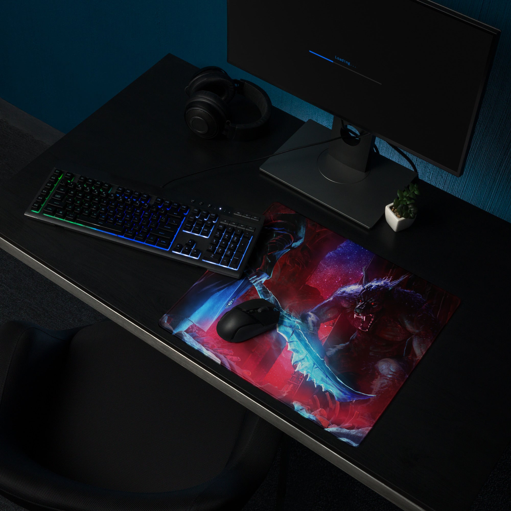 Gaming Mouse Pad Large Red Blue Dragon Battle Scene for Desk Setup Epic Fantasy Digital Art Non Slip Base