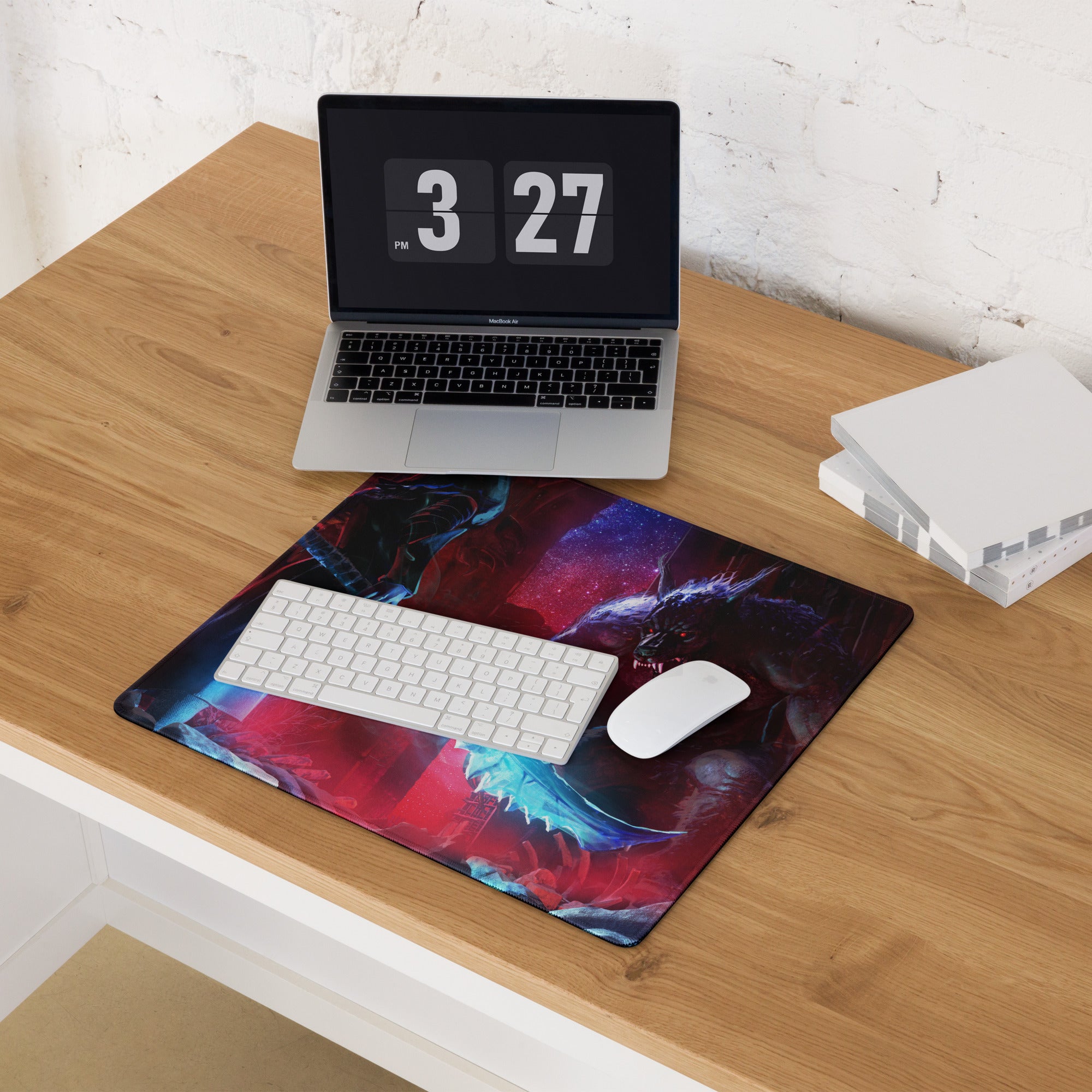 Gaming Mouse Pad Large Red Blue Dragon Battle Scene for Desk Setup Epic Fantasy Digital Art Non Slip Base
