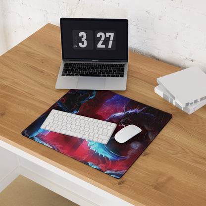 Gaming Mouse Pad Large Red Blue Dragon Battle Scene for Desk Setup Epic Fantasy Digital Art Non Slip Base