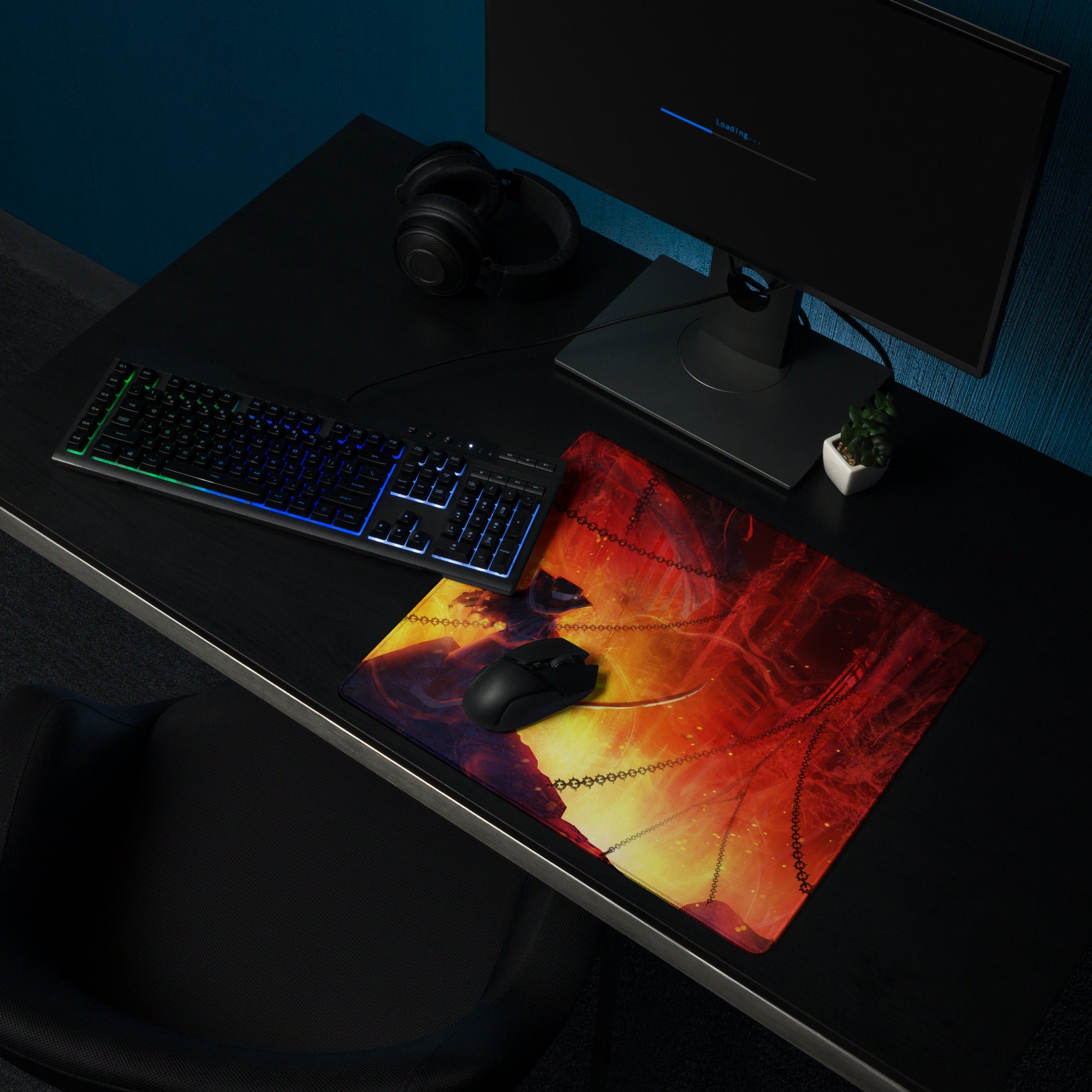 Gaming Mouse Pad Red Orange Fiery Lava Theme Large Desk Mat For Gaming Setup With Non Slip Base