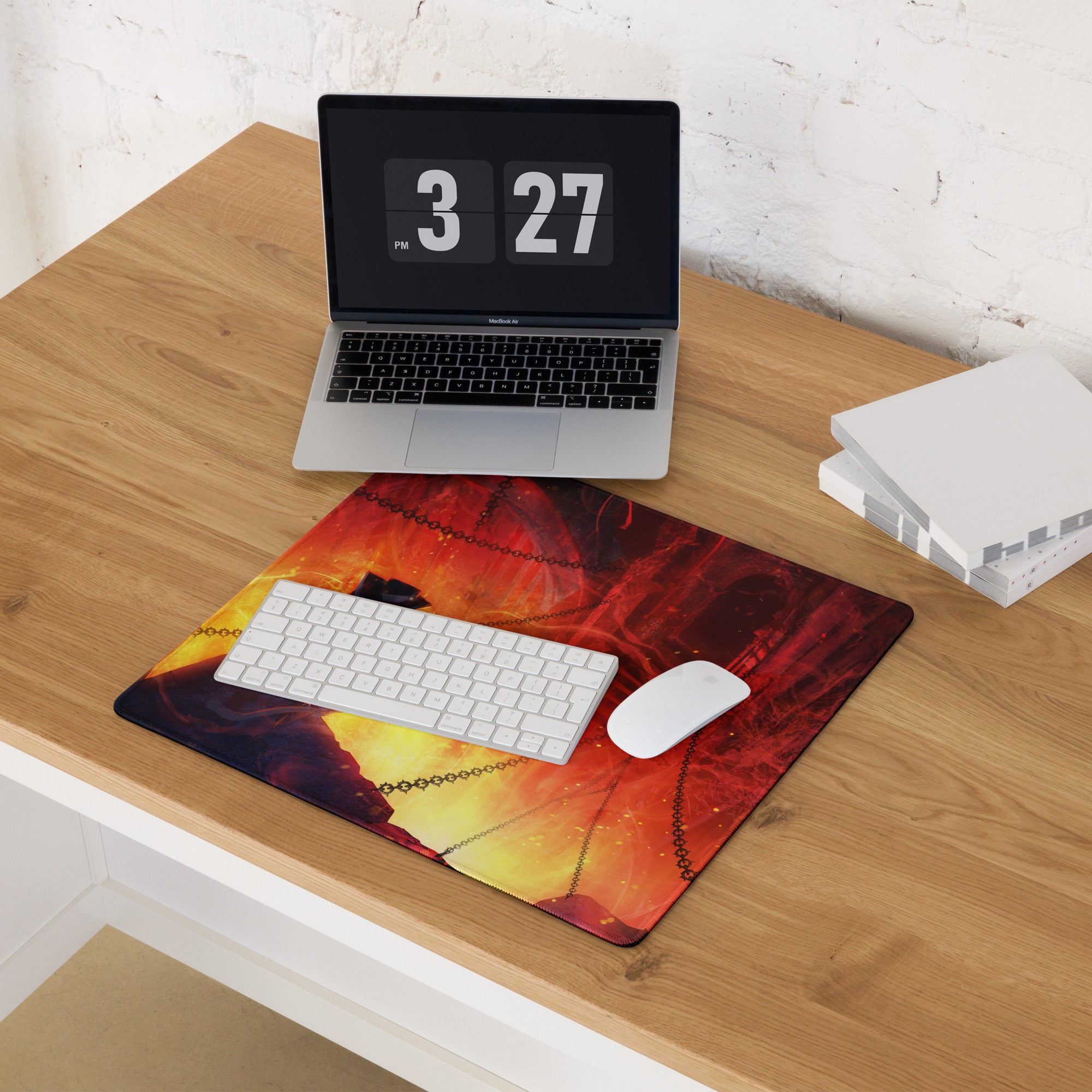 Gaming Mouse Pad Red Orange Fiery Lava Theme Large Desk Mat For Gaming Setup With Non Slip Base