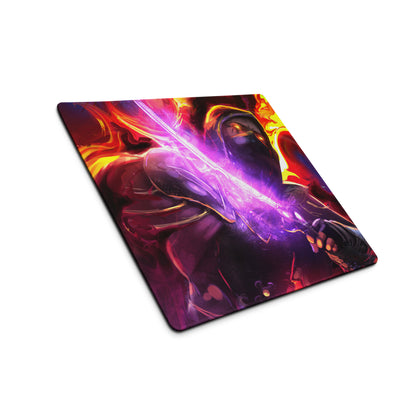 Gaming Mouse Pad Purple Red Neon Swirls For Desk Setup In Abstract Digital Art Style