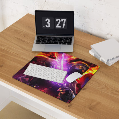Gaming Mouse Pad Purple Red Neon Swirls For Desk Setup In Abstract Digital Art Style