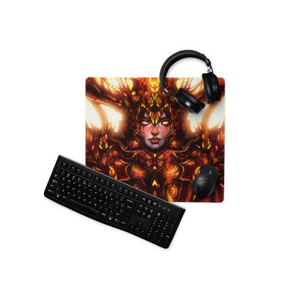 Fiery Demon Goddess Gaming Mouse Pad Large Orange Red Black Desk Setup Fantasy Art For Esports Setup Digital Artwork