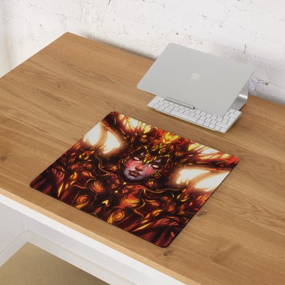 Fiery Demon Goddess Gaming Mouse Pad Large Orange Red Black Desk Setup Fantasy Art For Esports Setup Digital Artwork