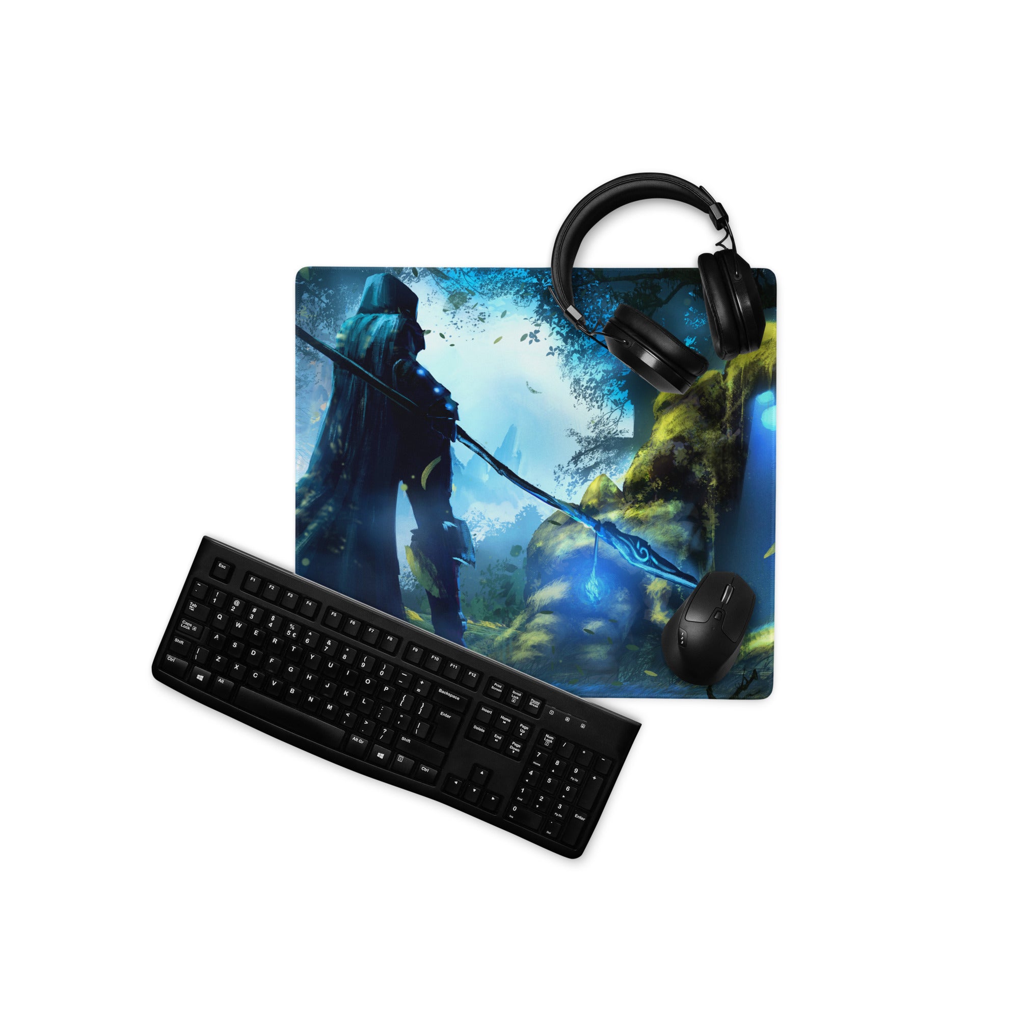 Forest Archer Fantasy Gaming Mouse Pad Blue Green Non Slip Large Desk Mat For Gaming Digital Art