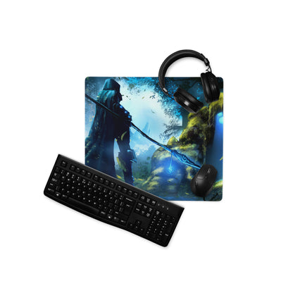 Forest Archer Fantasy Gaming Mouse Pad Blue Green Non Slip Large Desk Mat For Gaming Digital Art