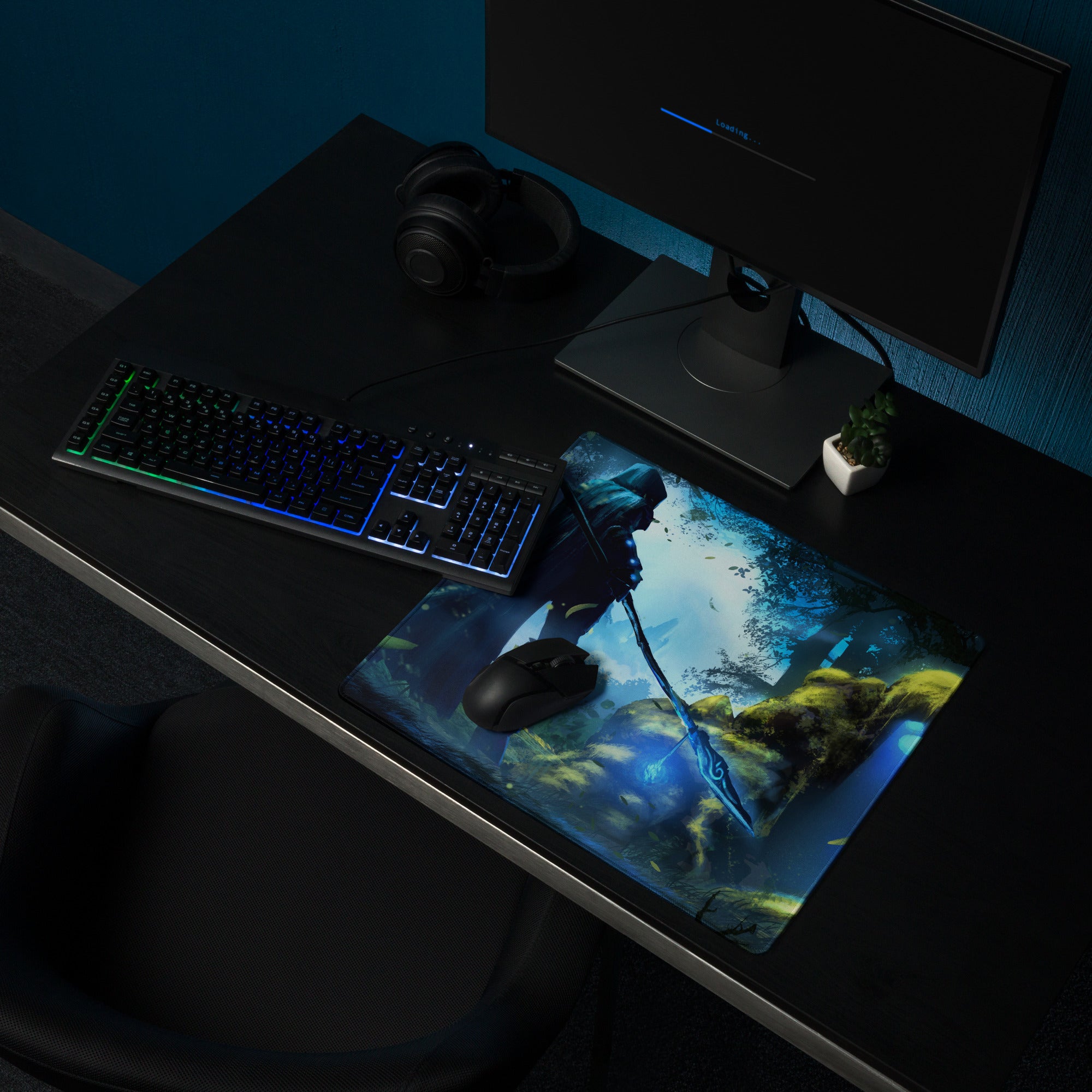 Forest Archer Fantasy Gaming Mouse Pad Blue Green Non Slip Large Desk Mat For Gaming Digital Art