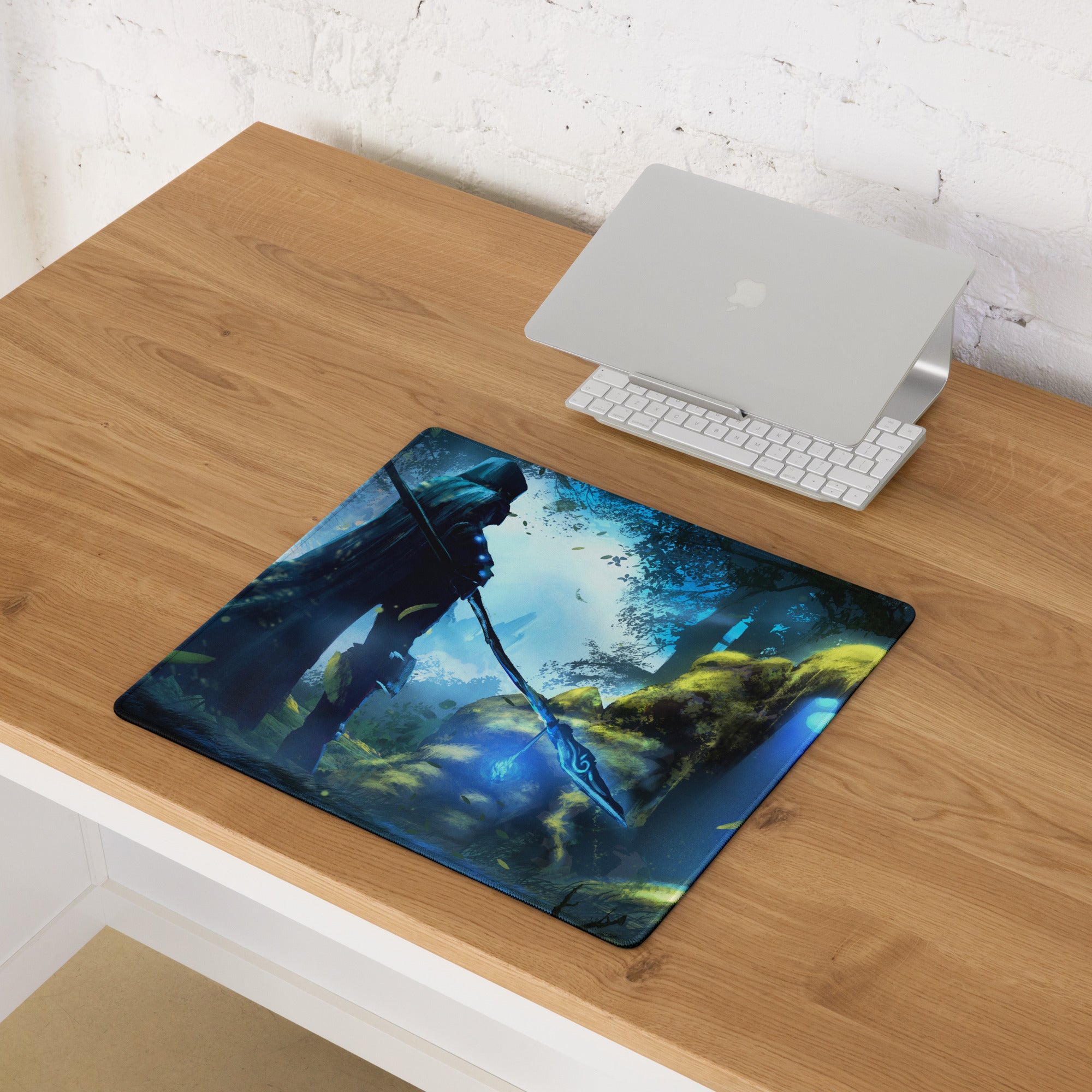 Forest Archer Fantasy Gaming Mouse Pad Blue Green Non Slip Large Desk Mat For Gaming Digital Art