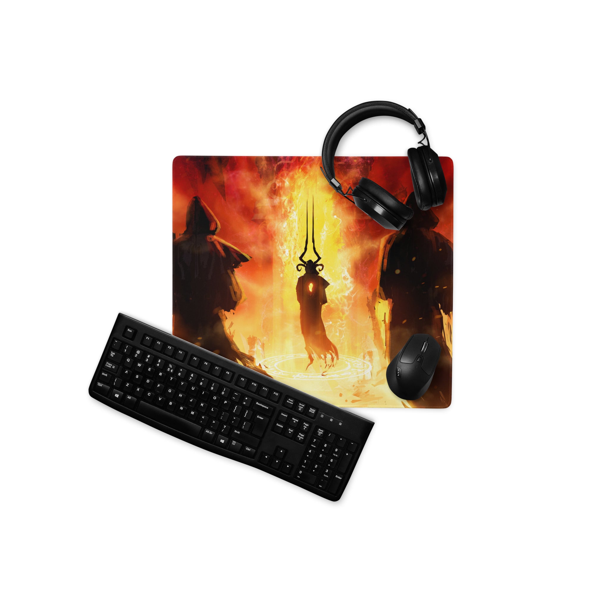 Gaming Mouse Pad Fiery Red And Black For Gaming Desk Setup Lava Theme Epic Fantasy Art Style Non Slip Large