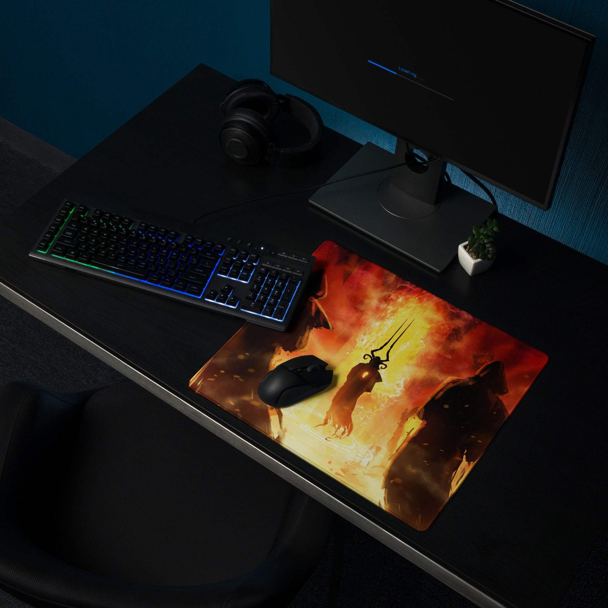 Inferno citadel fiery-themed gaming mousepad with detailed apocalyptic characters in red and orange hues large desk mat