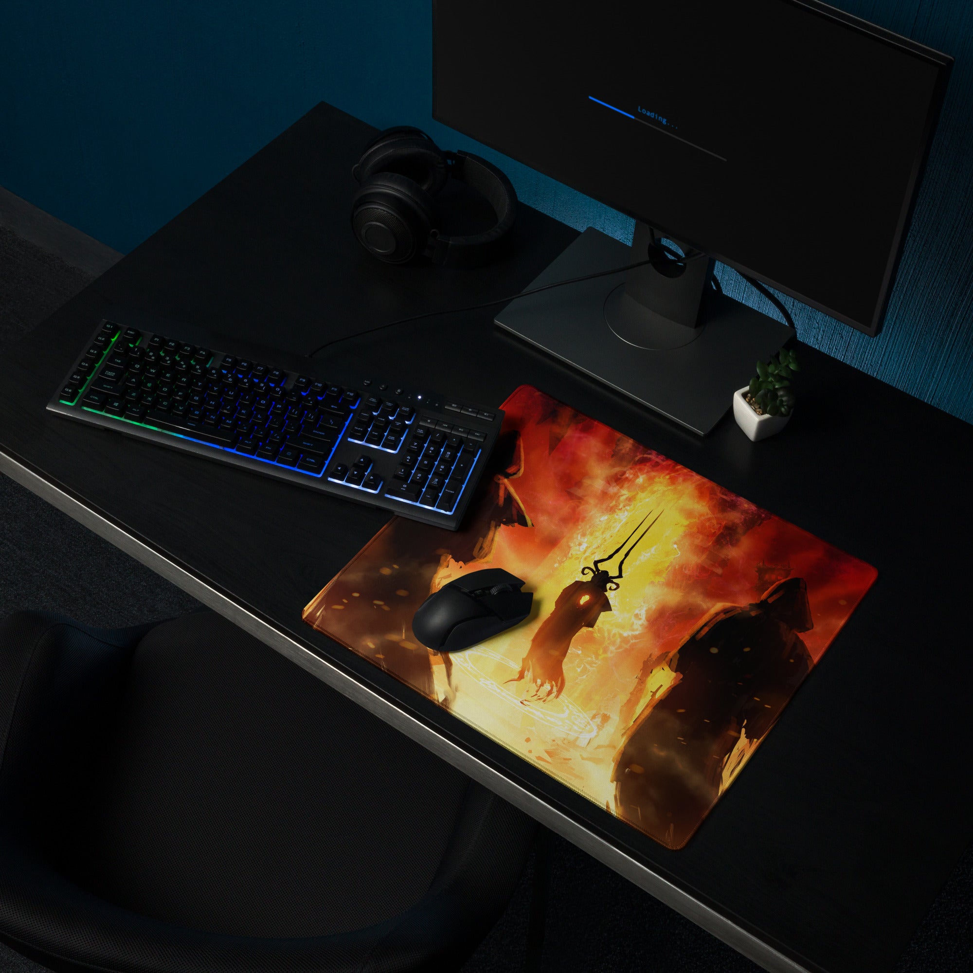 Gaming Mouse Pad Fiery Red And Black For Gaming Desk Setup Lava Theme Epic Fantasy Art Style Non Slip Large