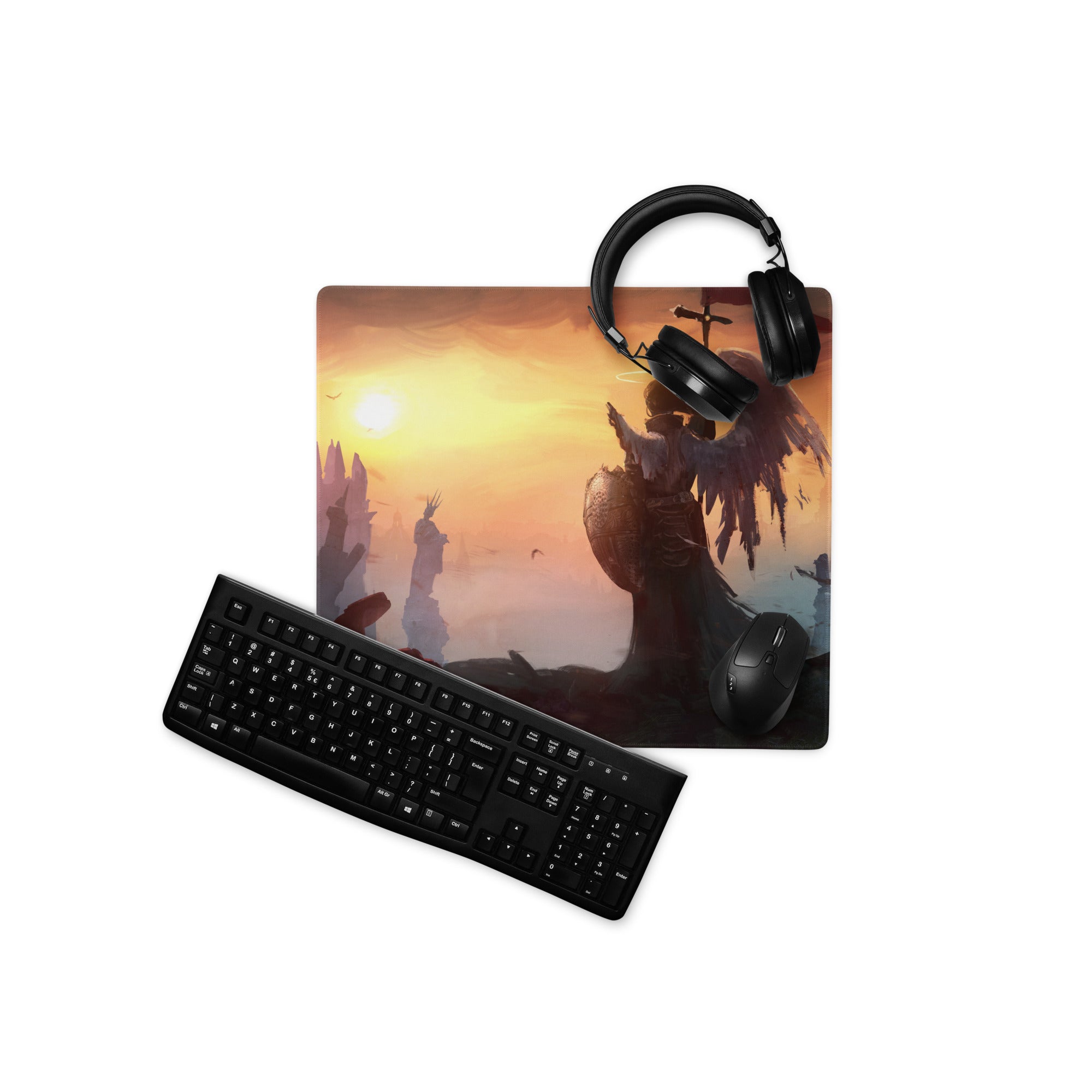 Fantasy Battle Scene Gaming Mouse Pad Warm Orange And Dark Tones For Gaming Setup Epic Dota CSGO Digital Art