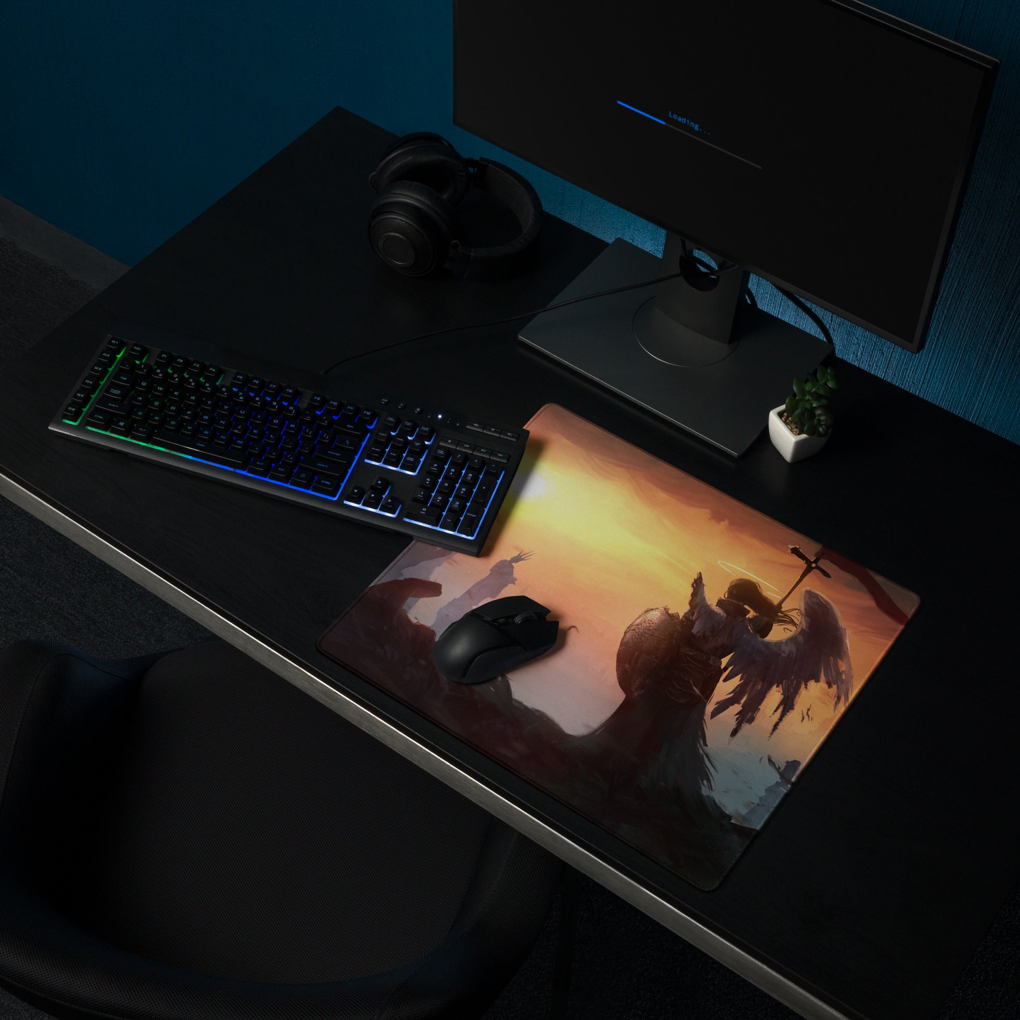 Fantasy Battle Scene Gaming Mouse Pad Warm Orange And Dark Tones For Gaming Setup Epic Dota CSGO Digital Art