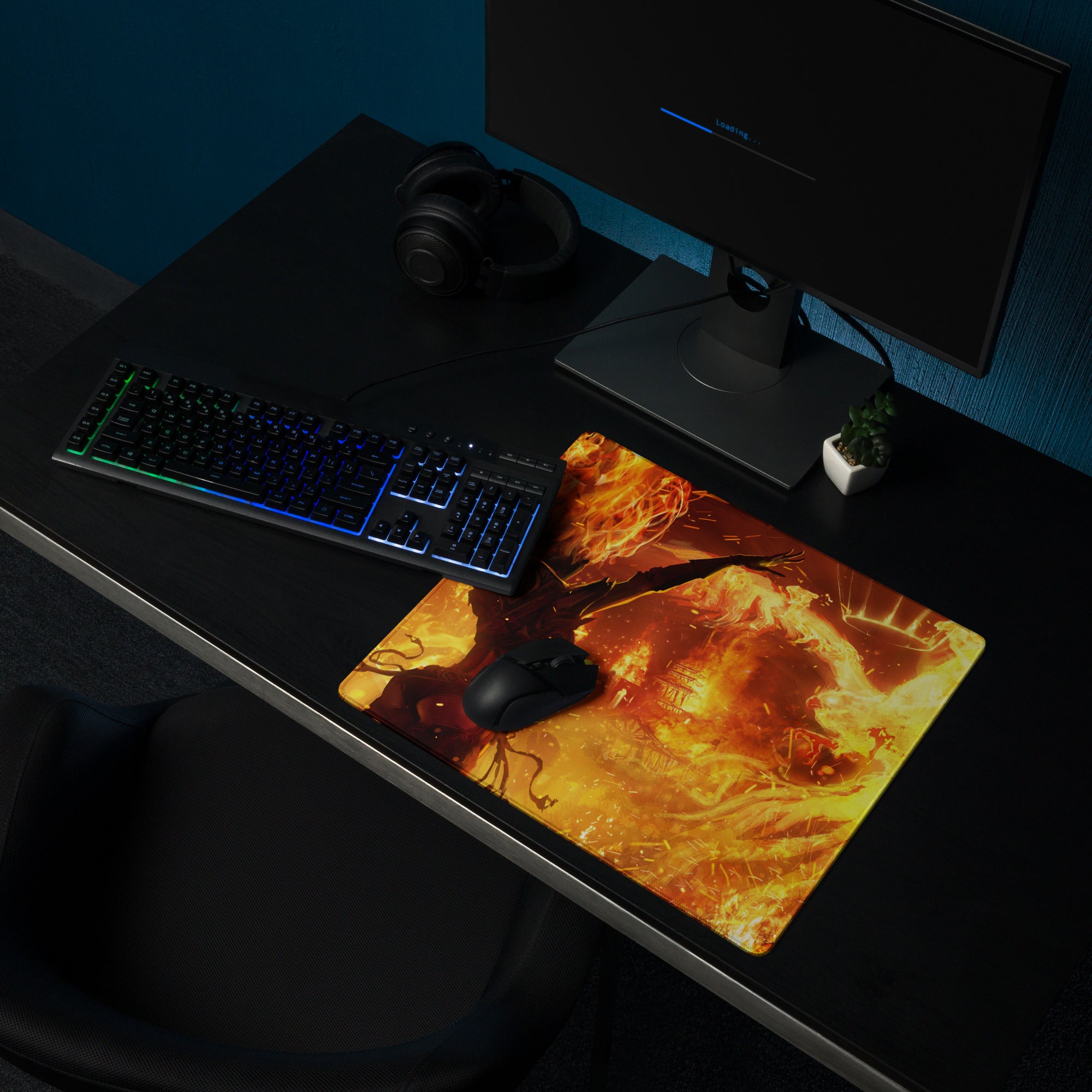 Gaming Mouse Pad Fiery Orange Red For Gaming Desk Cinematic Flame Art Intense Mood Modern Gaming Setup Digital Art