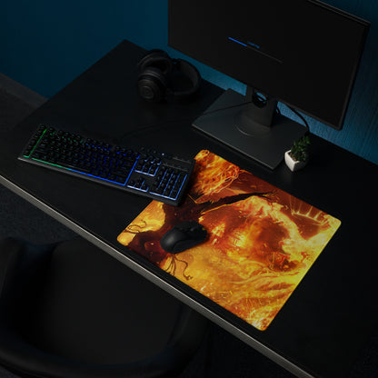 Gaming Mouse Pad Fiery Orange Red For Gaming Desk Cinematic Flame Art Intense Mood Modern Gaming Setup Digital Art