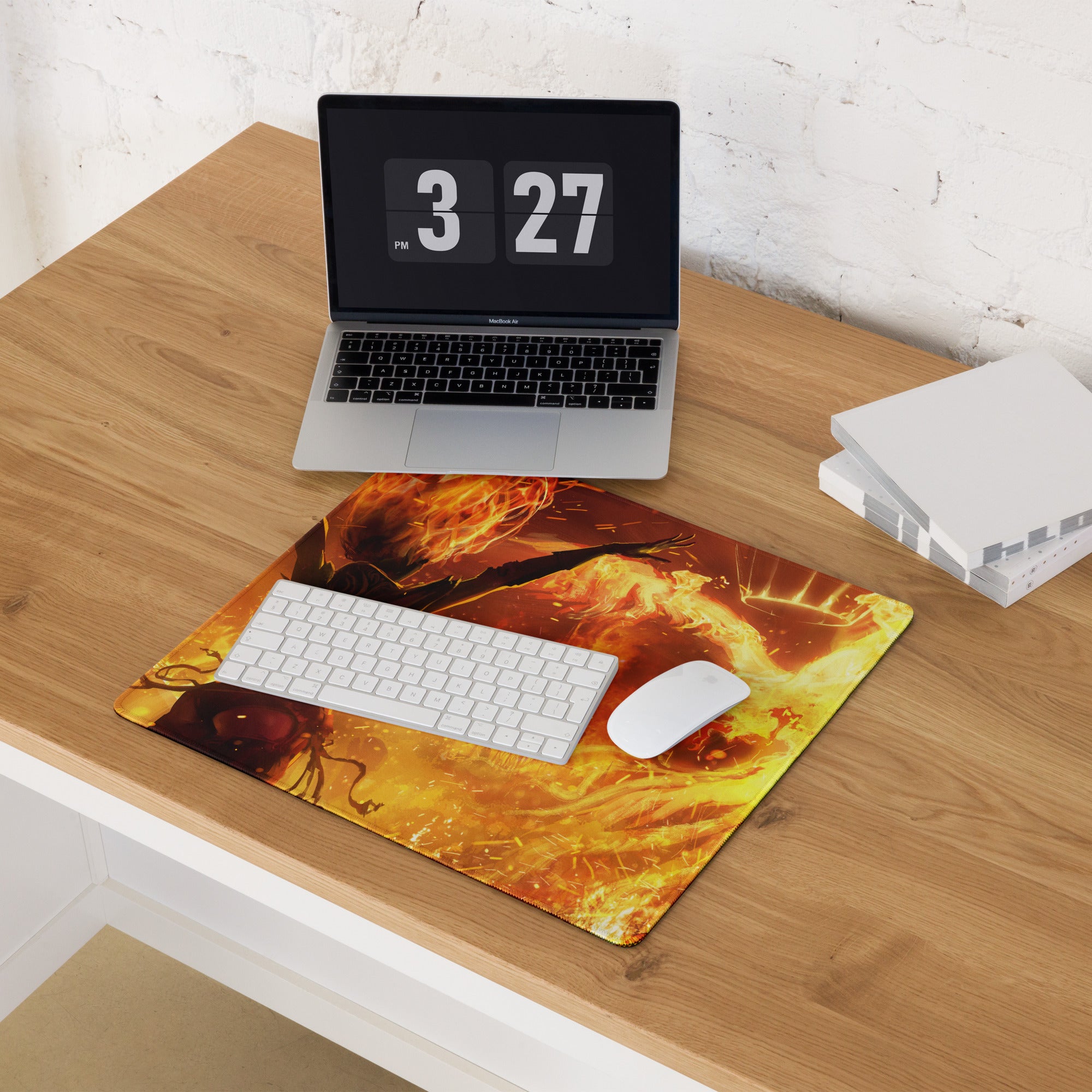 Gaming Mouse Pad Fiery Orange Red For Gaming Desk Cinematic Flame Art Intense Mood Modern Gaming Setup Digital Art