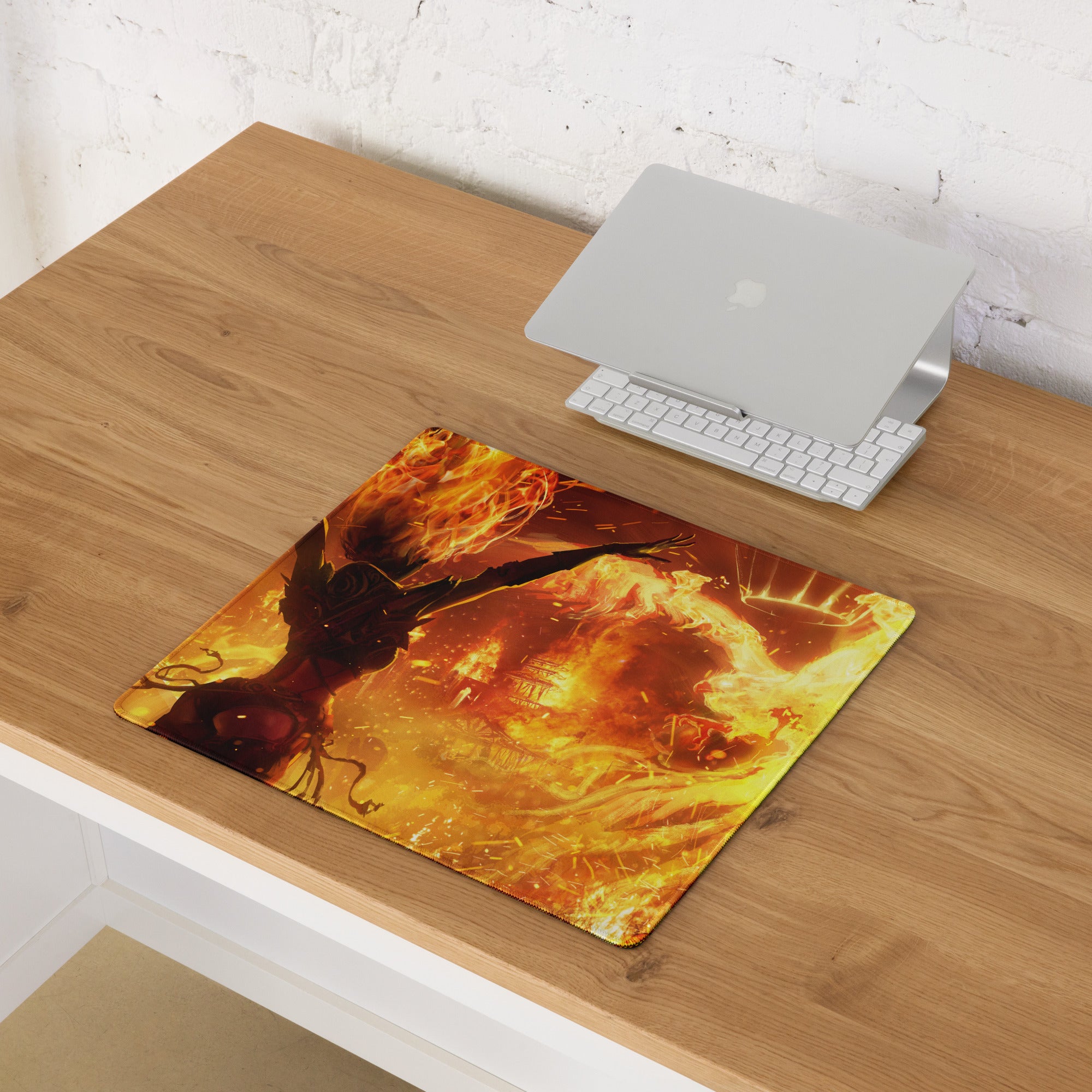 Gaming Mouse Pad Fiery Orange Red For Gaming Desk Cinematic Flame Art Intense Mood Modern Gaming Setup Digital Art