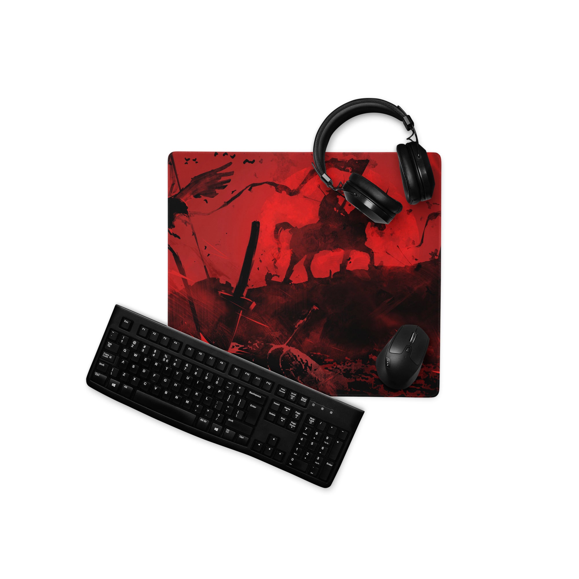 Gaming Mouse Pad Red And Black For Gaming Desk Abstract Art Large Non Slip Edge Stitching Digital Print