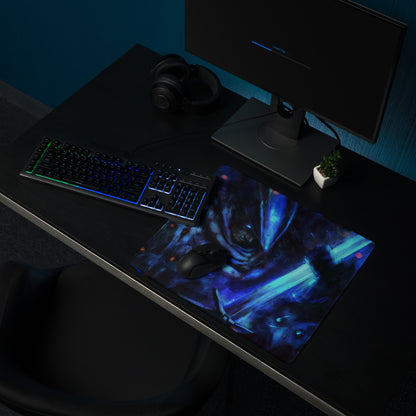 Blue Neon Gaming Mouse Pad For Desk Setup Large Extended Abstract Cyberpunk Digital Art Style