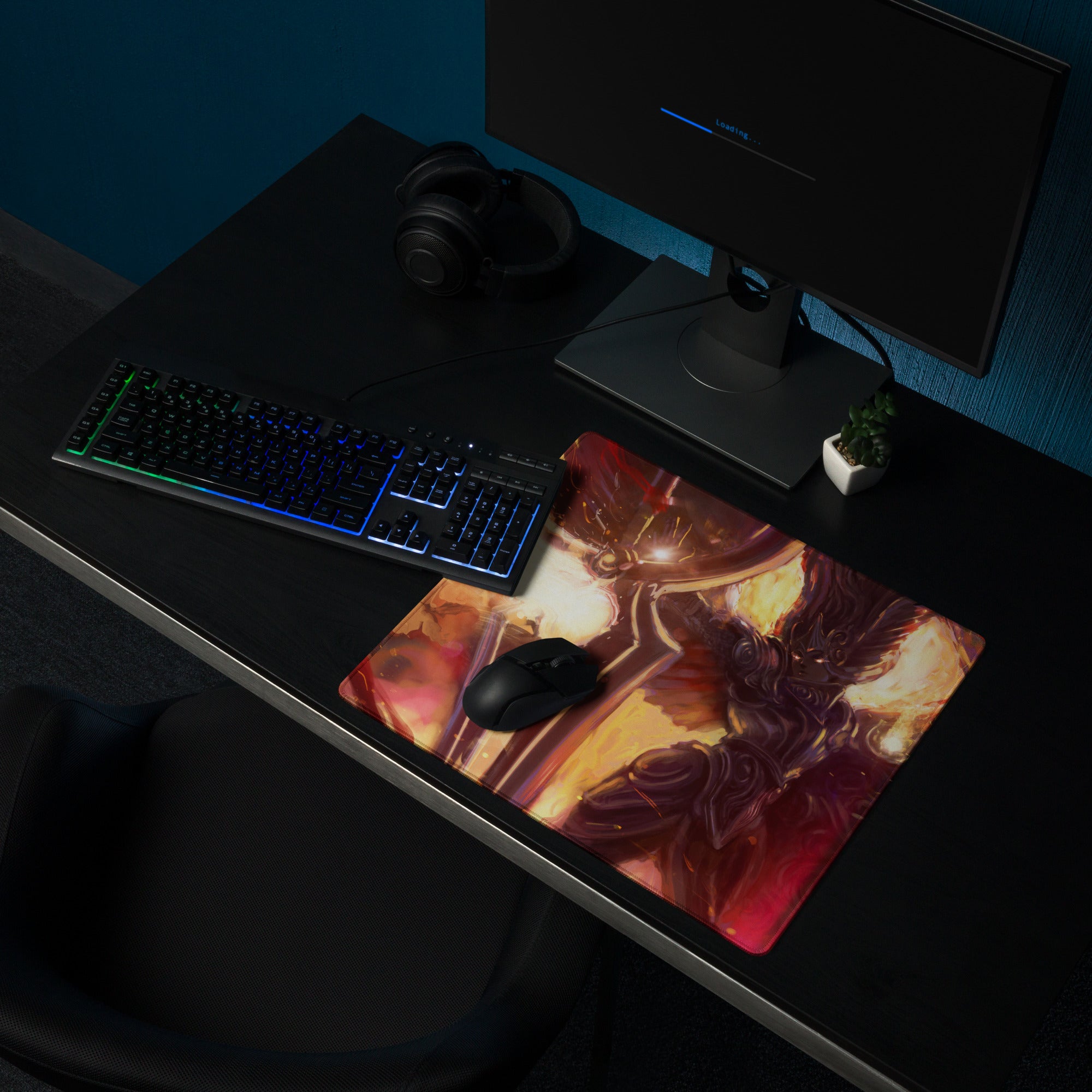 Fiery Red Orange Gaming Mouse Pad For Desktop Setup Surface Large Non Slip Modern Digital Art For Pro Gamers