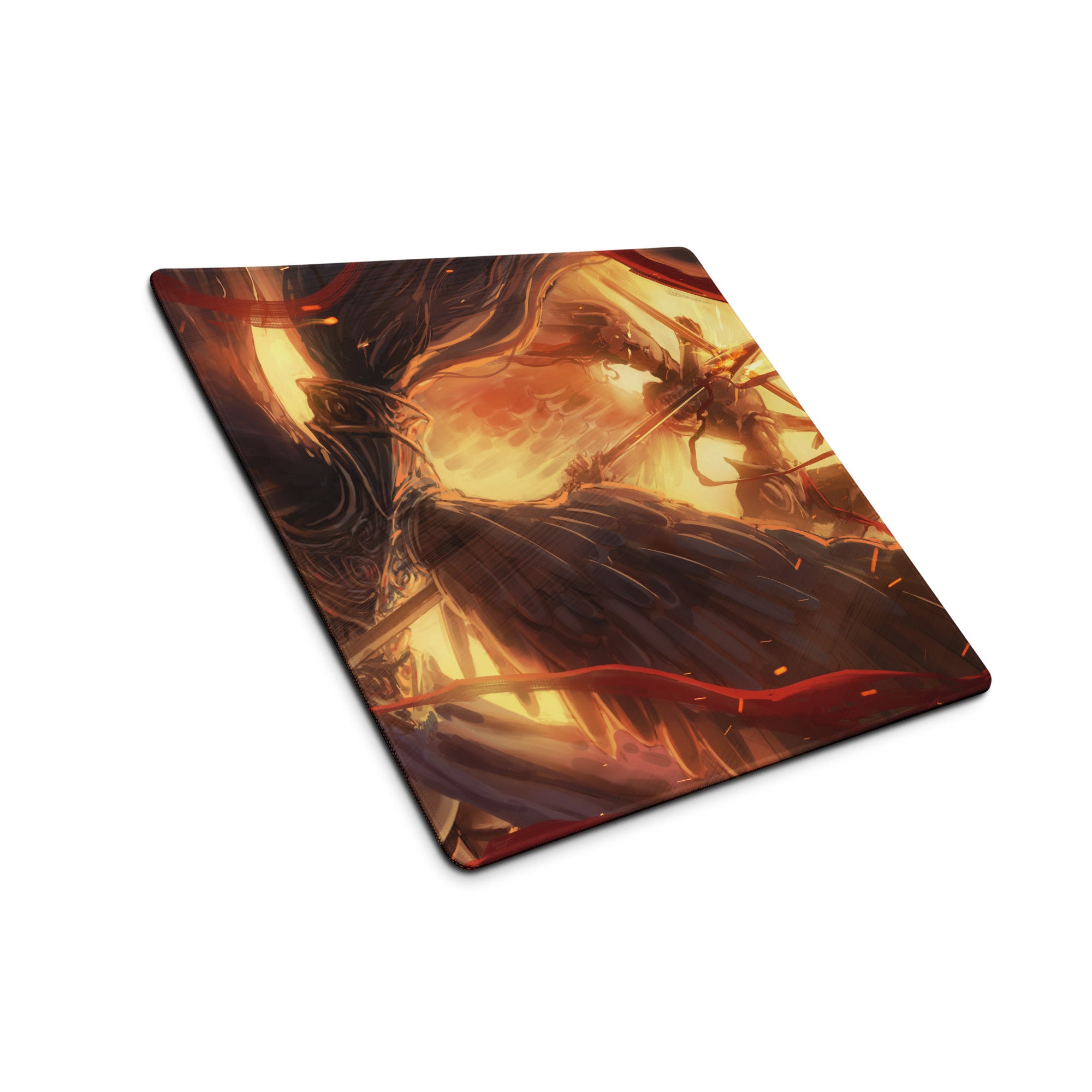 Gaming Mouse Pad Red Orange Black Large Non Slip Edge Stitching For CSGO Dota Setup Dynamic Fiery Warrior Illustration