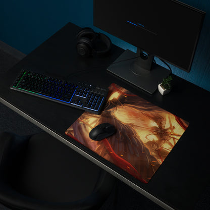 Gaming Mouse Pad Red Orange Black Large Non Slip Edge Stitching For CSGO Dota Setup Dynamic Fiery Warrior Illustration
